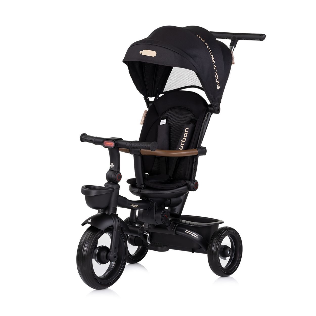 Chipolino Dreirad Urban, Lenker mit Licht, klappbar, 360° drehbarer Sitz, Korb, Schiebegriff