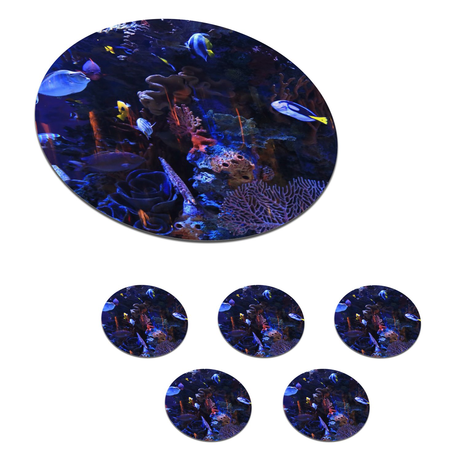 MuchoWow Glasuntersetzer Tropisches Meerwasseraquarium, Zubehör für Gläser, 6-tlg., Getränkeuntersetzer, Tassenuntersetzer, Korkuntersetzer, Tasse, Becher