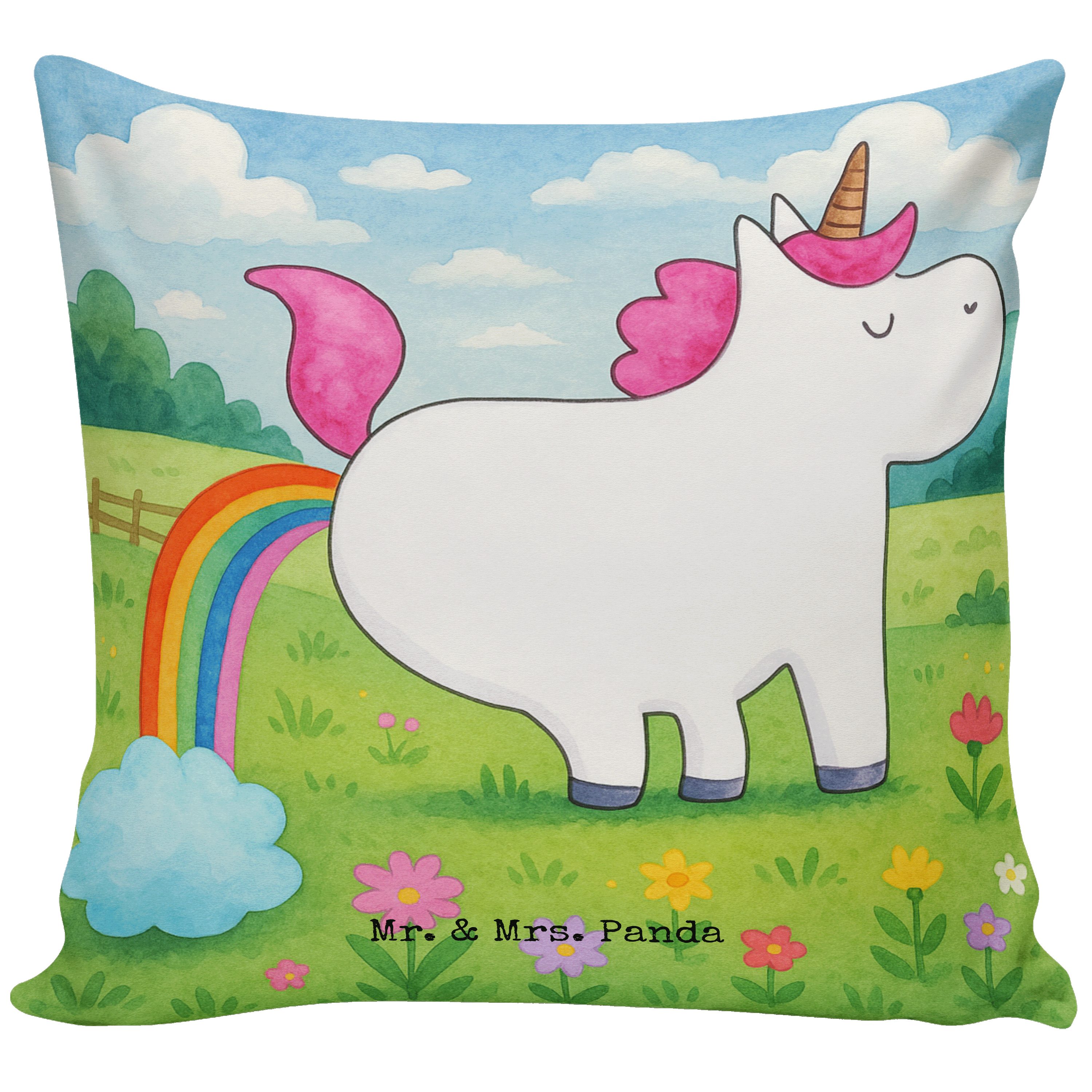 Mr. & Mrs. Panda Dekokissen Einhorn Pupsen Design, kissen bedruckt, Weiß, Polster, Glitzer, Freun, Bedrucktes Kissen Kleines Kissen Kuschelkissen