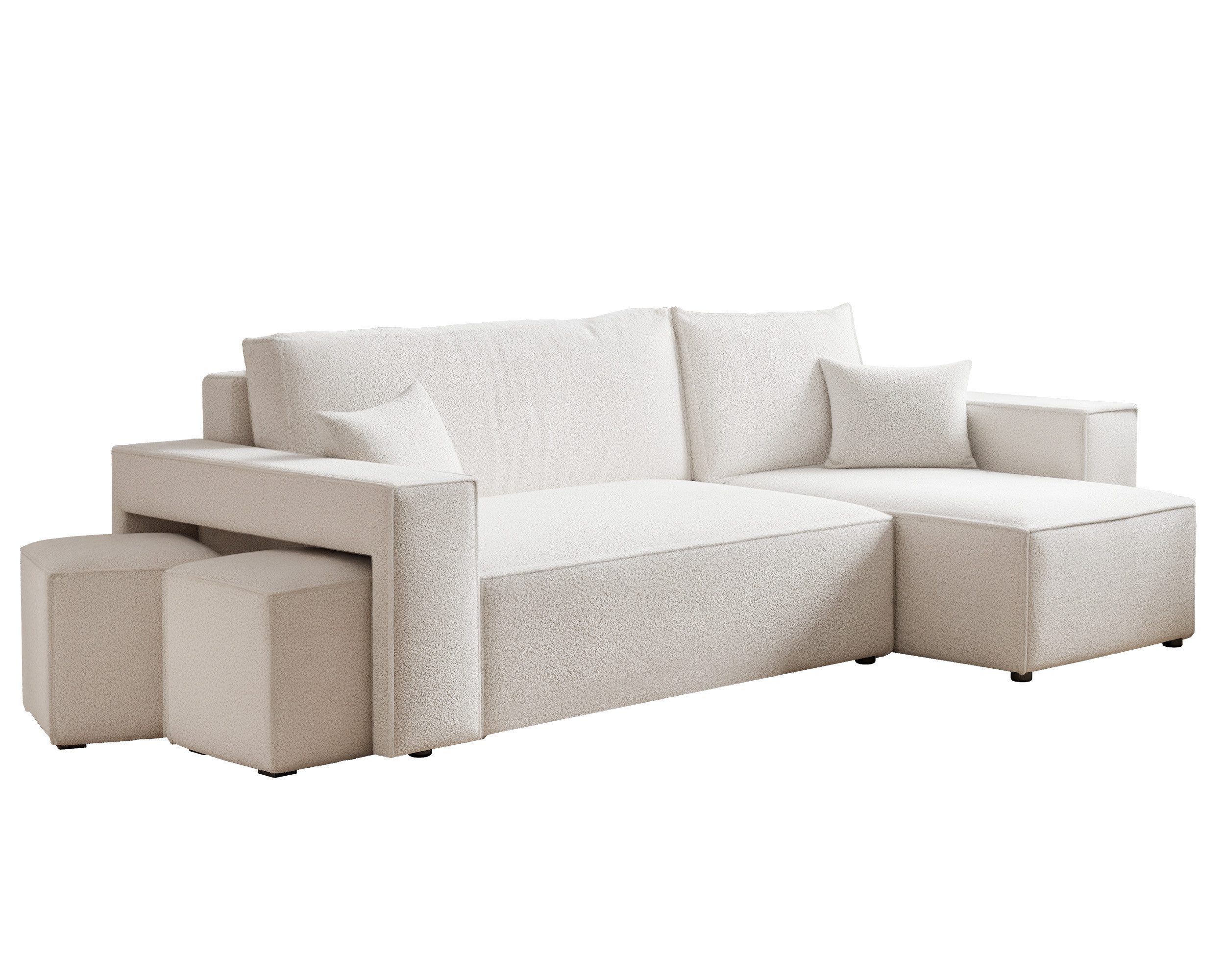 yourhouse24 Ecksofa PARIS in L-Form inkl. 2 Hocker – Schlaffunktion & Bettkasten, mit Schlaffunktion und Bettkasten, Seite universal