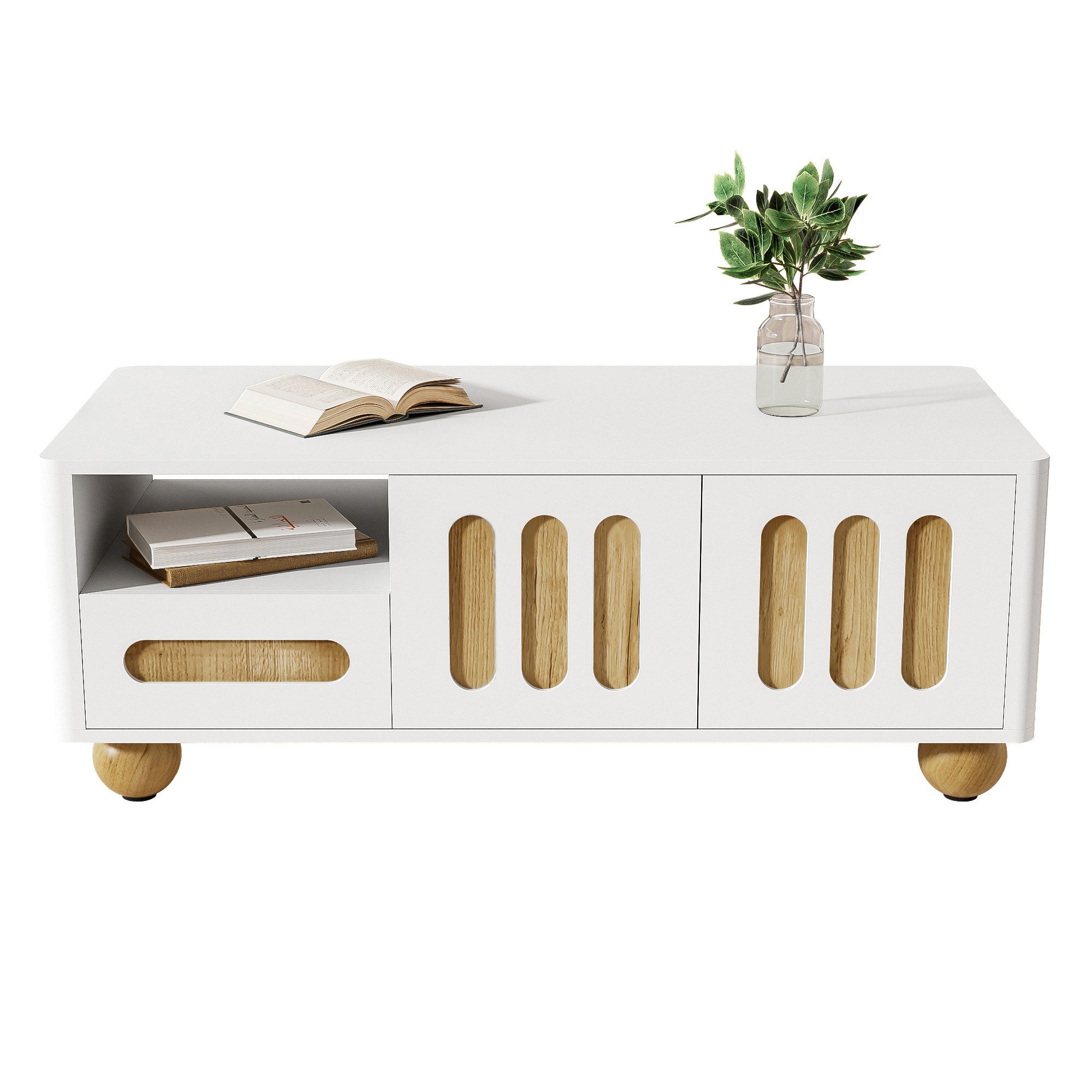 Merax Couchtisch (1-St), Beistelltisch Sofatisch mit LED, 4 Türen,2 Schubladen und offenem Fach