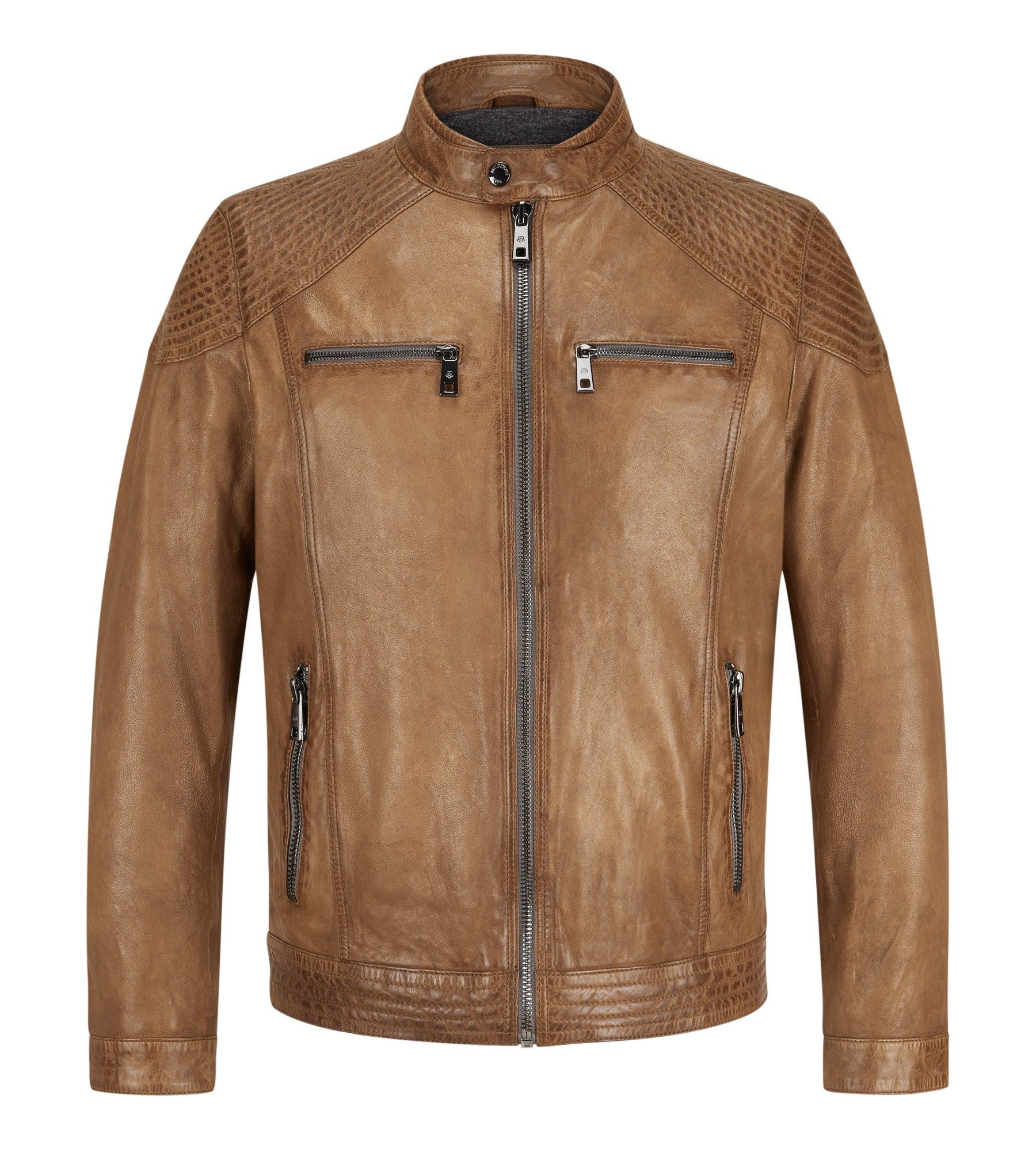 Milestone Lederjacke MSParker Klassische Herren Bikerjacke mit Steppdetails aus Lammnappa