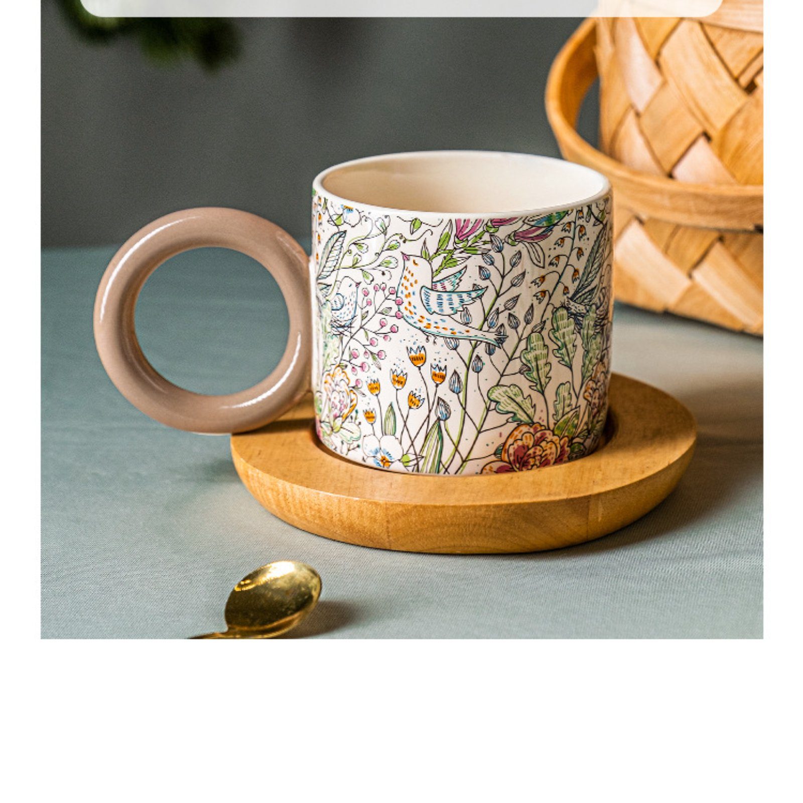 HOMEIDEAS Tasse, Keramik, Teetasse Edelstahl-Löffel, Modell-2 Kaffeetasse, mit 350ml Keramik
