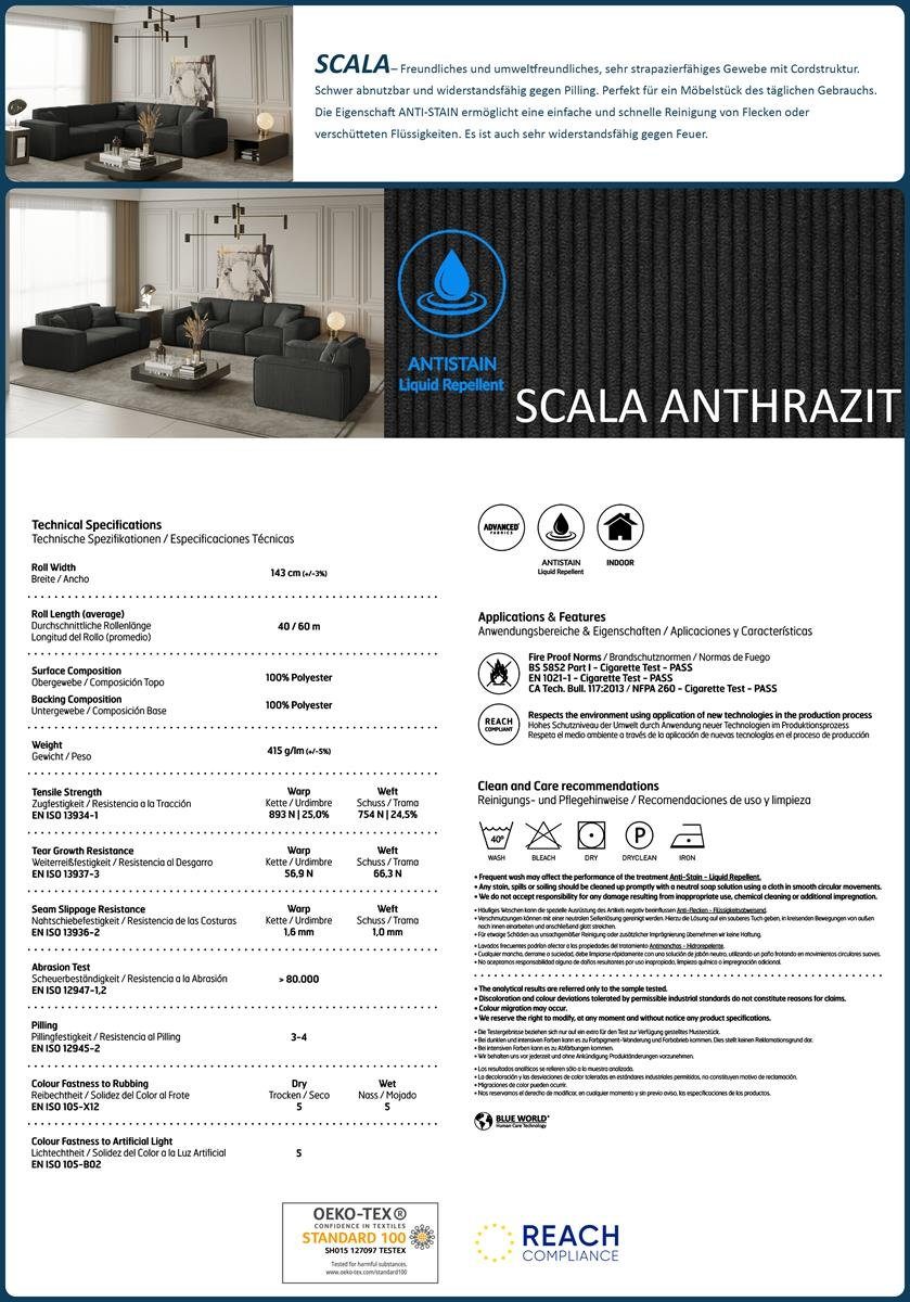 mini, im Ecke, Wohnzimmer, modernes L-form Wellenfedern Beautysofa Ecksofa Lugano mit cm Design, 266 für Polsterecke