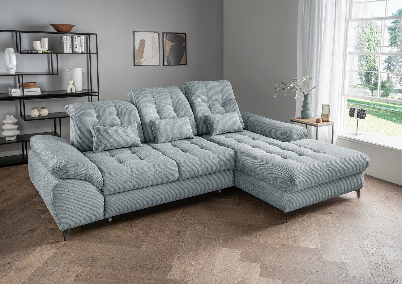Myhomelando Ecksofa Portofino, mit Schlaffunktion & Bettkasten und 3x Lordosekissen