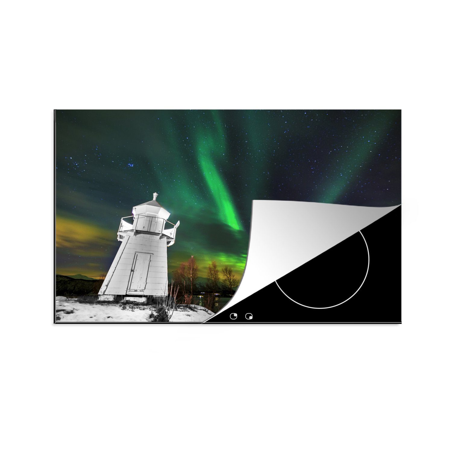 Vinyl, küche, Norwegen, die für Ceranfeldabdeckung Leuchtturm - Schutz Induktionskochfeld Herdblende-/Abdeckplatte Nordlichter - 81x52 cm, tlg), MuchoWow (1