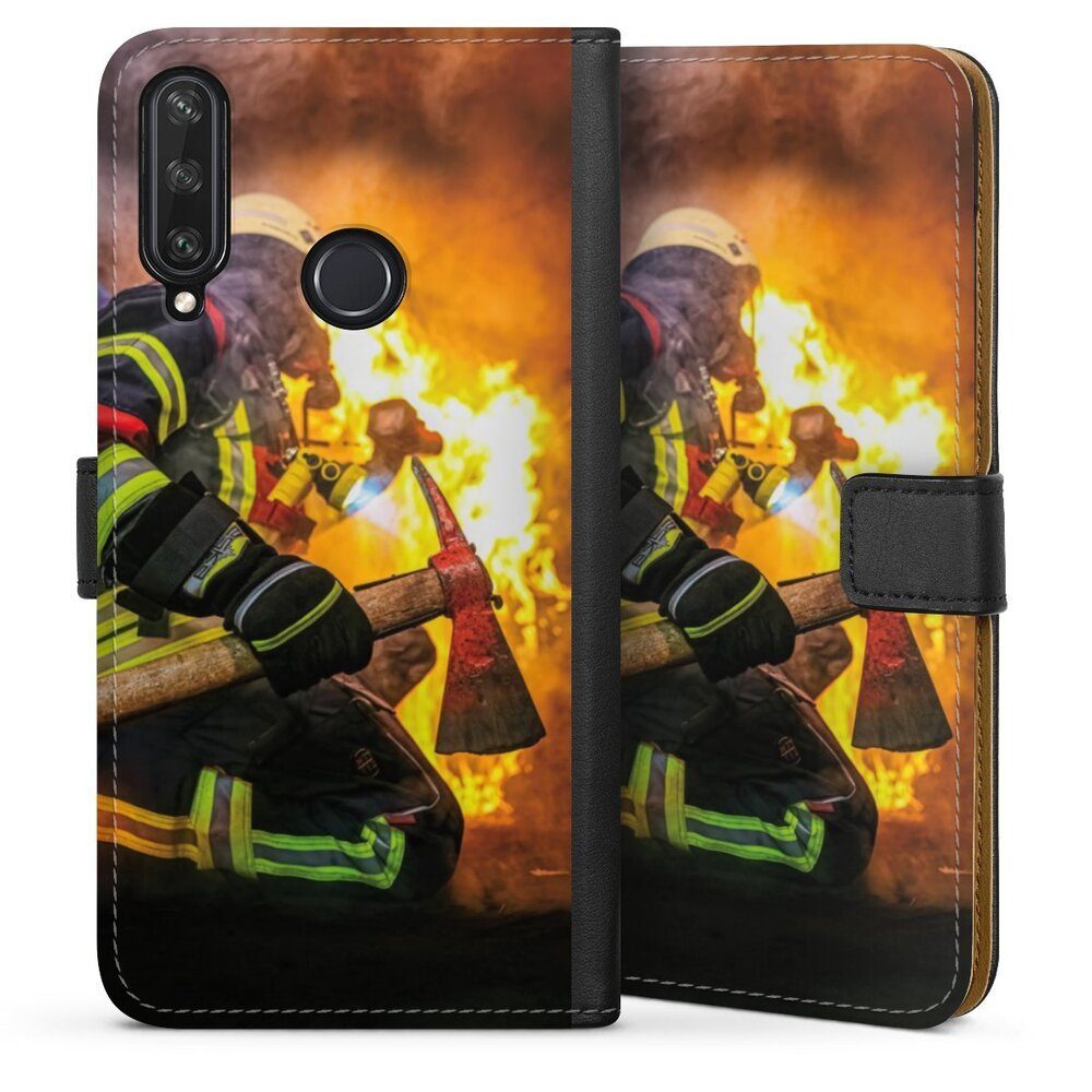 DeinDesign Handyhülle Feuerwehr Feuer Lebensretter Volunteer Firefighter, Huawei Y6p Hülle Handy Flip Case Wallet Cover Handytasche Leder