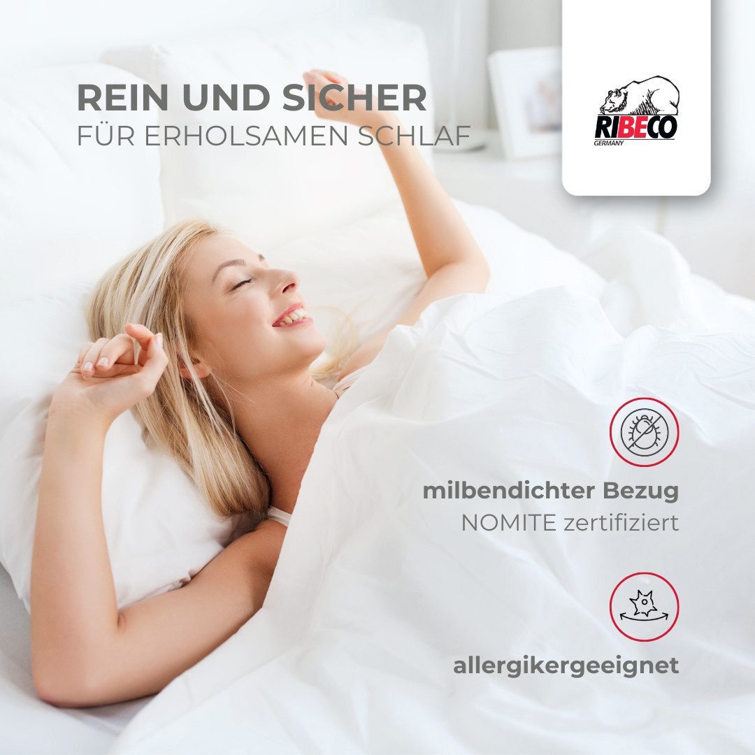 RIBECO Federbettdecke Laram, Bettdecken für Sommer oder Winter, Made in Germany, Füllung: 90% Federn, 10% Daunen, Bezug: Baumwolle, Super Preis-Leistung, Bettdecke 135x200 cm oder 155x220 cm, Decke