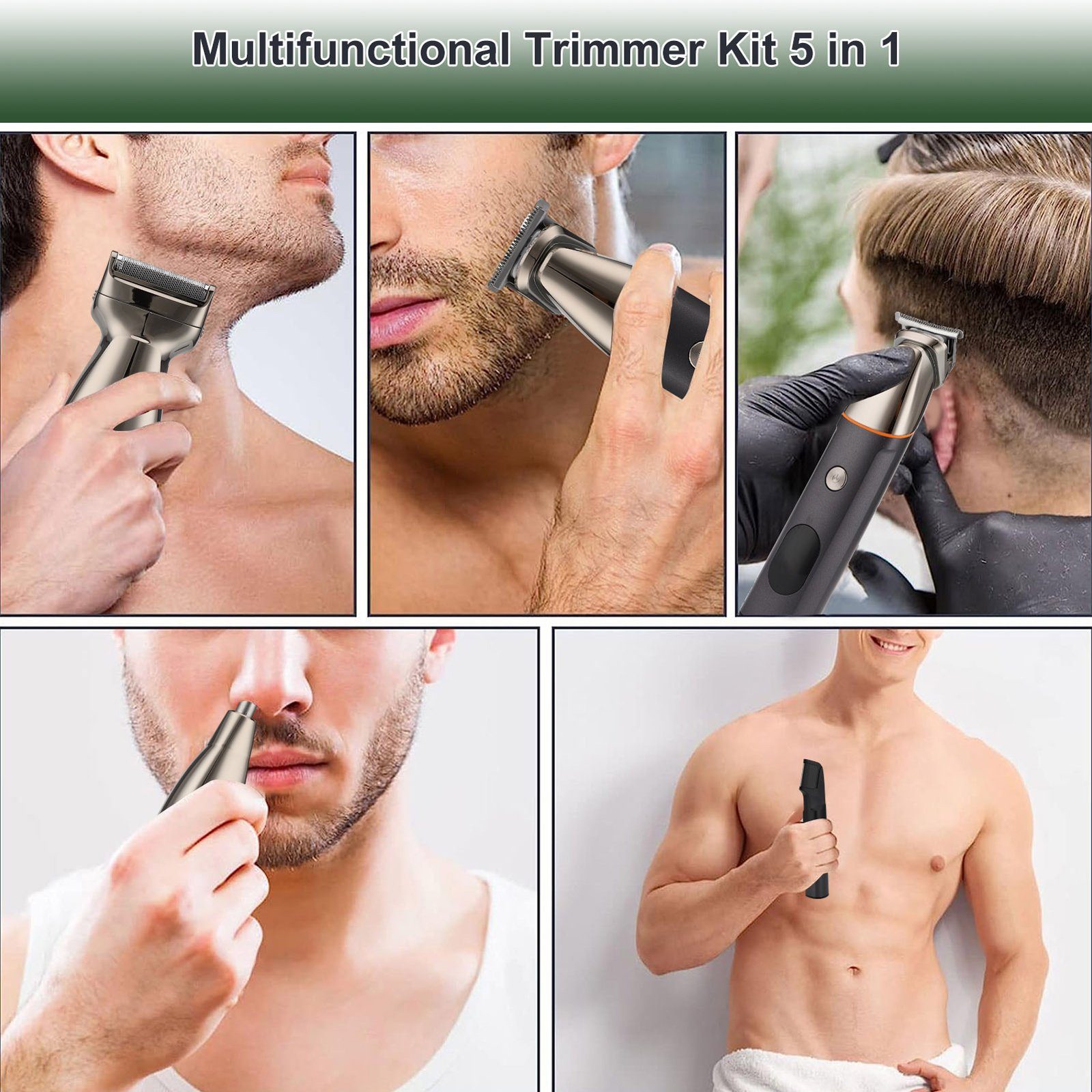 SEEZSSA Barttrimmer Multifunktionstrimmer Trimmer/Haarschneider Herren Haarschneidemaschine, wasserdicht,