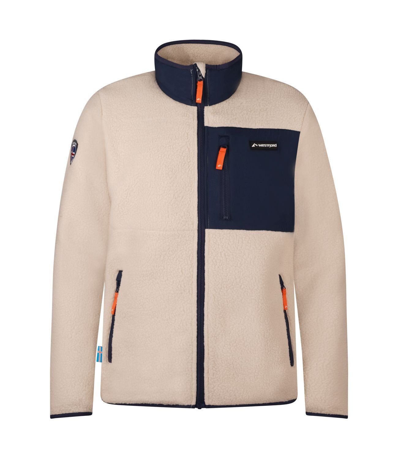 Westfjord Fleecejacke Glymur Beige/Marineblau/Orange