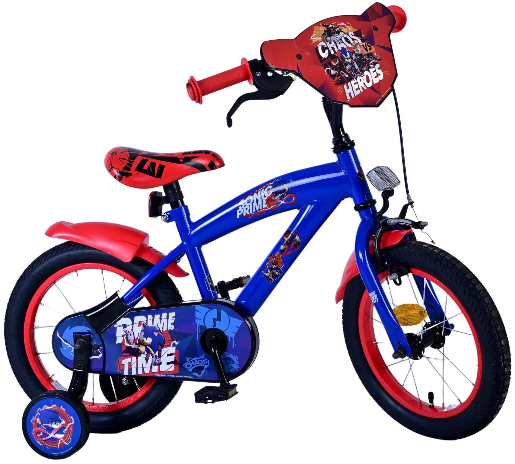 Volare Kinderfahrrad Volare Sonic Prime Kinderfahrrad für Jungen - 14 Zoll in Blau und Rot, Geschlossener Kettenkasten, abnehmbare Stützräder