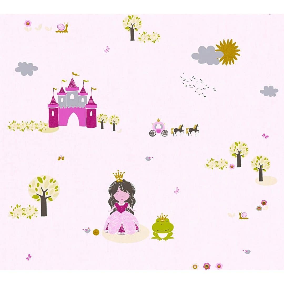K&L Wall Art Mustertapete Tapete Kinderzimmer Stars Prinzessin Prinzessin Vliestapete Little Mädchen rosa