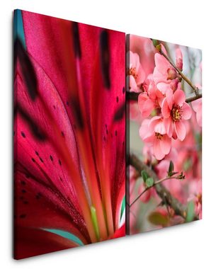 Sinus Art Leinwandbild 2 Bilder je 60x90cm Lilie rote Blume Baumblüten Zweig Frühling Beruhigend Entspannend
