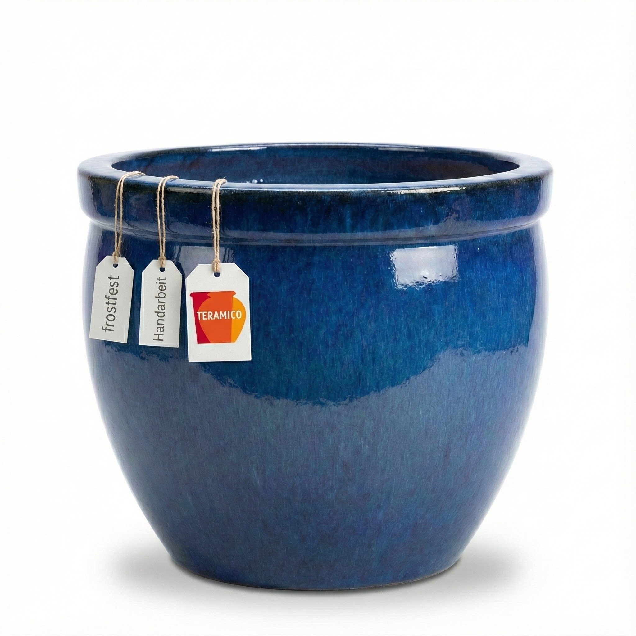 Teramico Blumentopf Keramik Pflanzgefäß "Bavaria Tall" Royal Blau – Ø 37cm (1 St), Frostfest, UV-Fest