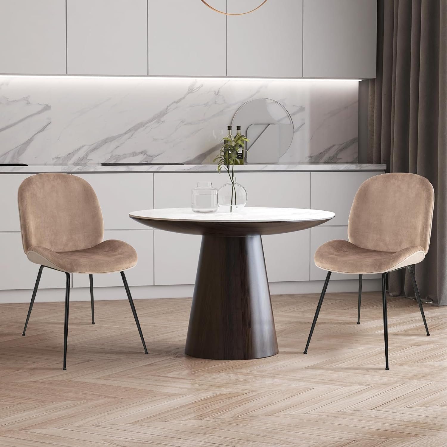 KOMFOTTEU Esszimmerstuhl Küchenstuhl (2er Set), aus Samt Metall,bis 150 kg belastbar