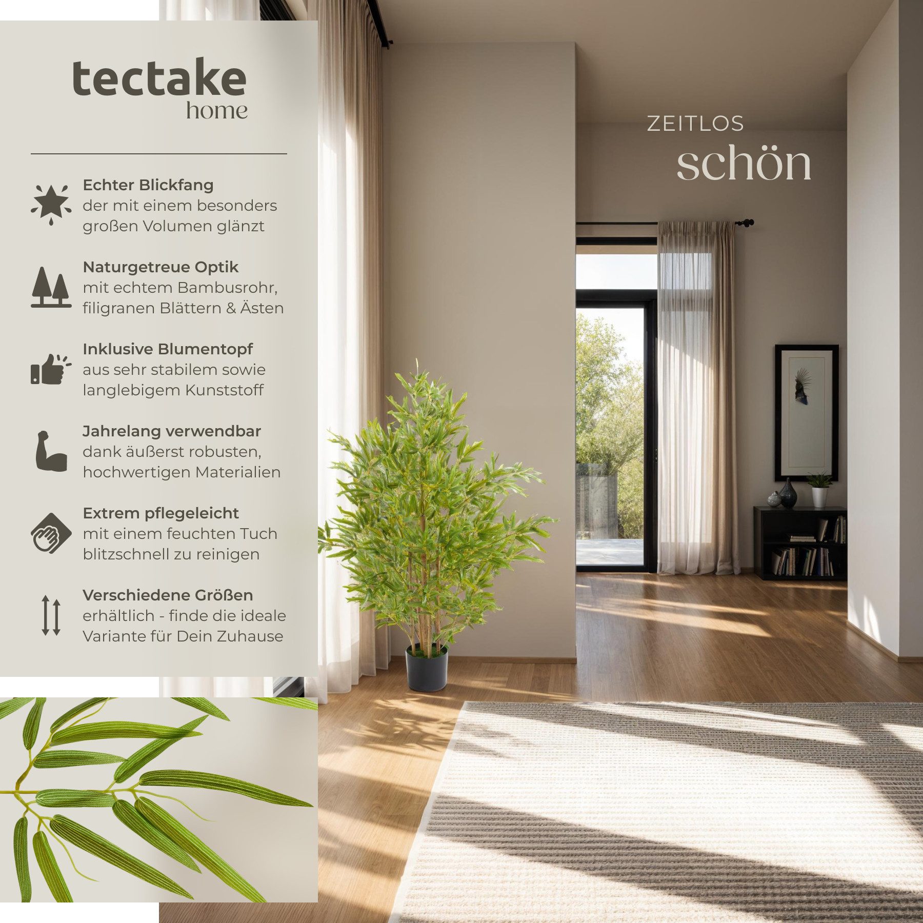 Künstliche Zimmerpflanze Künstlicher Bambusbaum Bambusbaum, tectake, Höhe 1 günstig online kaufen