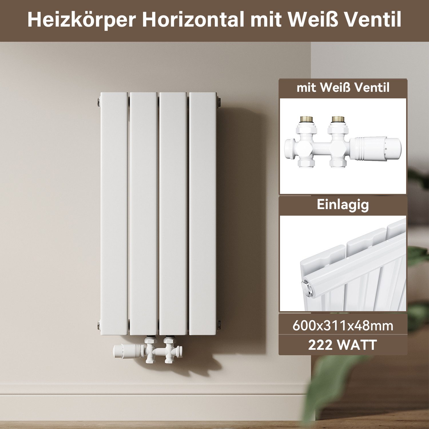 SONNI Heizkörper Heizkörper weiß Paneelheizkörper mit/ohne Chrom/weiß Thermostat, Einlagig/Doppellagig, Vertikal/Horizontal – Bild 2 von 5