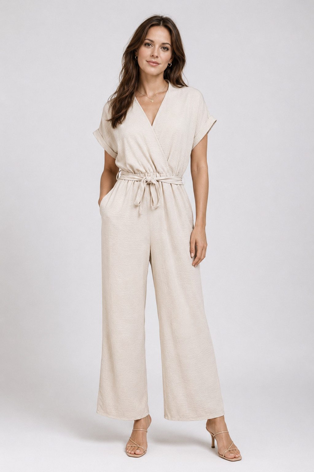 ITALY VIBES Jumpsuit - knöchellanger Overall mit Bindegürtel - lockerer Sommer-Jumpsuit ONE SIZE - passend für Größen S-L