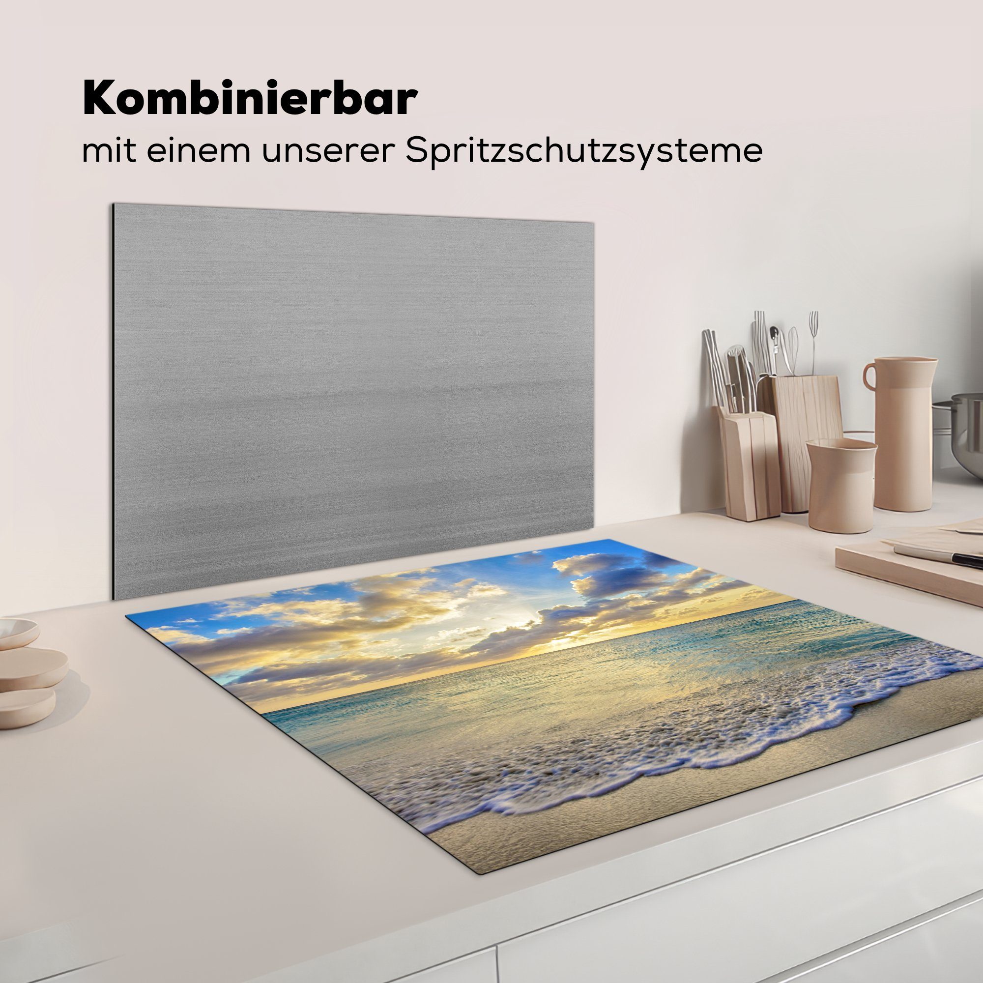 cm, tlg), Sonnenuntergang, Ceranfeldabdeckung, - Strand - Arbeitsplatte Aruba MuchoWow Herdblende-/Abdeckplatte für (1 78x78 küche Vinyl,