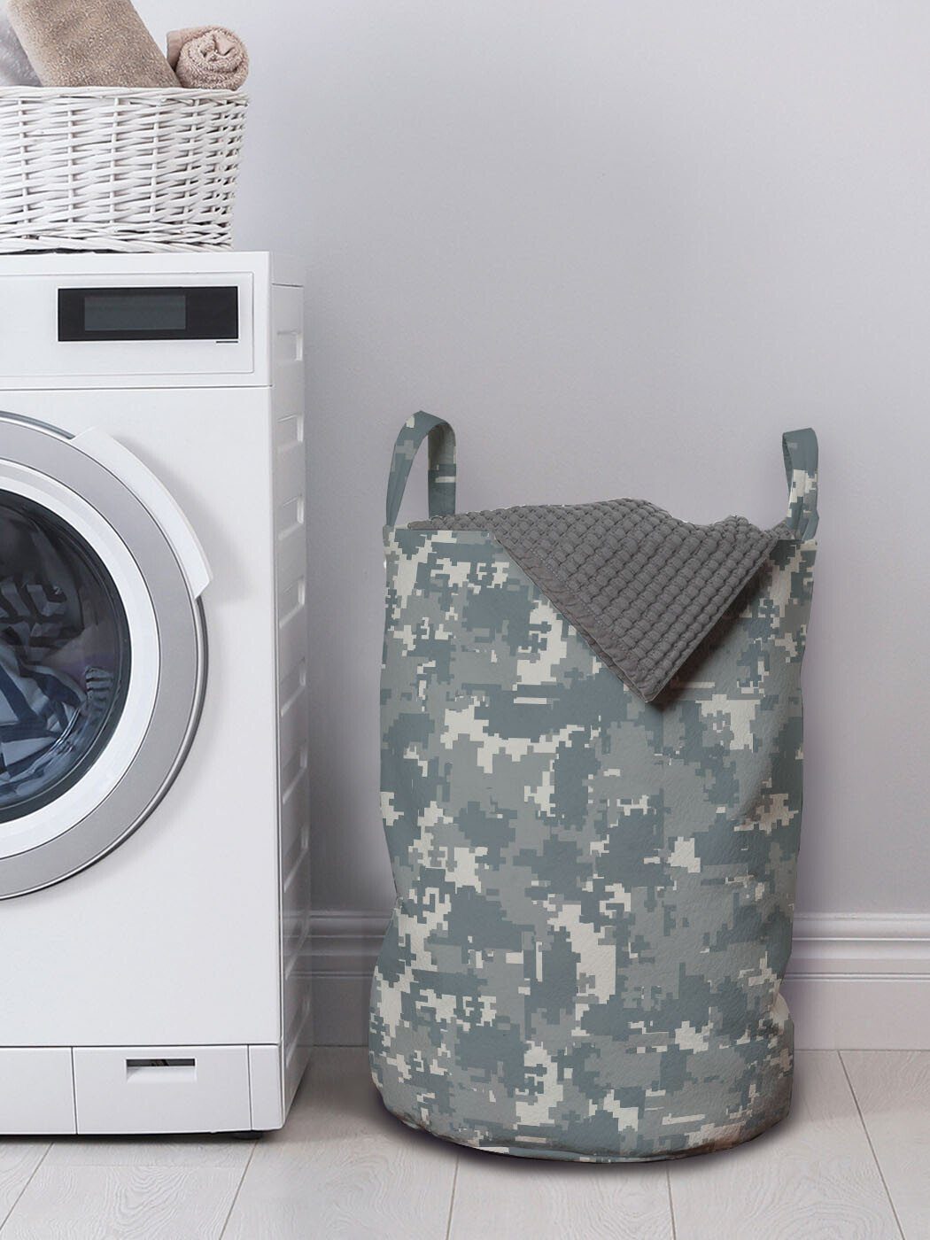 Waschsalons, mit Wäschekorb Neutral Art Tarnen für Pixel Abakuhaus Camo Wäschesäckchen Kordelzugverschluss Griffen