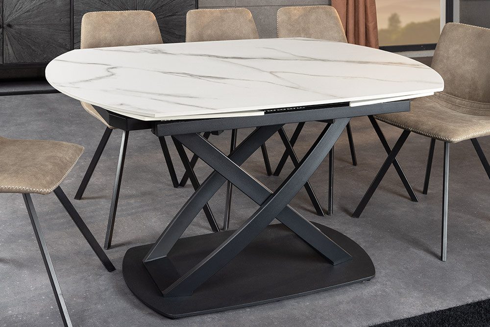 riess-ambiente Esstisch INCEPTION 130-190cm anthrazit – oval, Keramik, Marmor-Design, Metall (Einzelartikel, 1-St), ausziehbare Platte für 6–8 Personen – ideal für Esszimmer oder Küche
