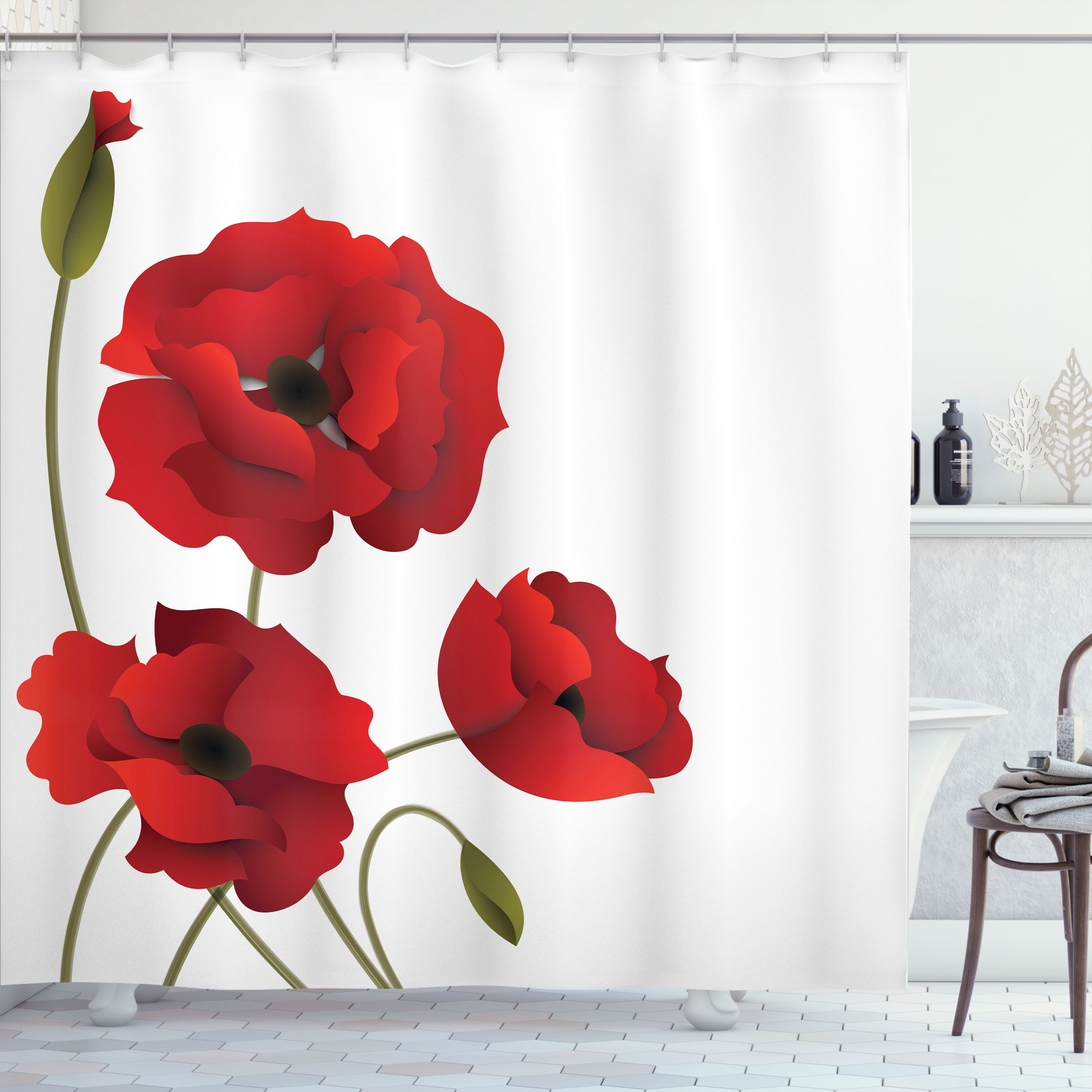 Abakuhaus Duschvorhang Moderner Digitaldruck mit 12 Haken auf Stoff Wasser Resistent Breite 175 cm, Höhe 180 cm, Blumen Blumen Blütenblätter und Knospen