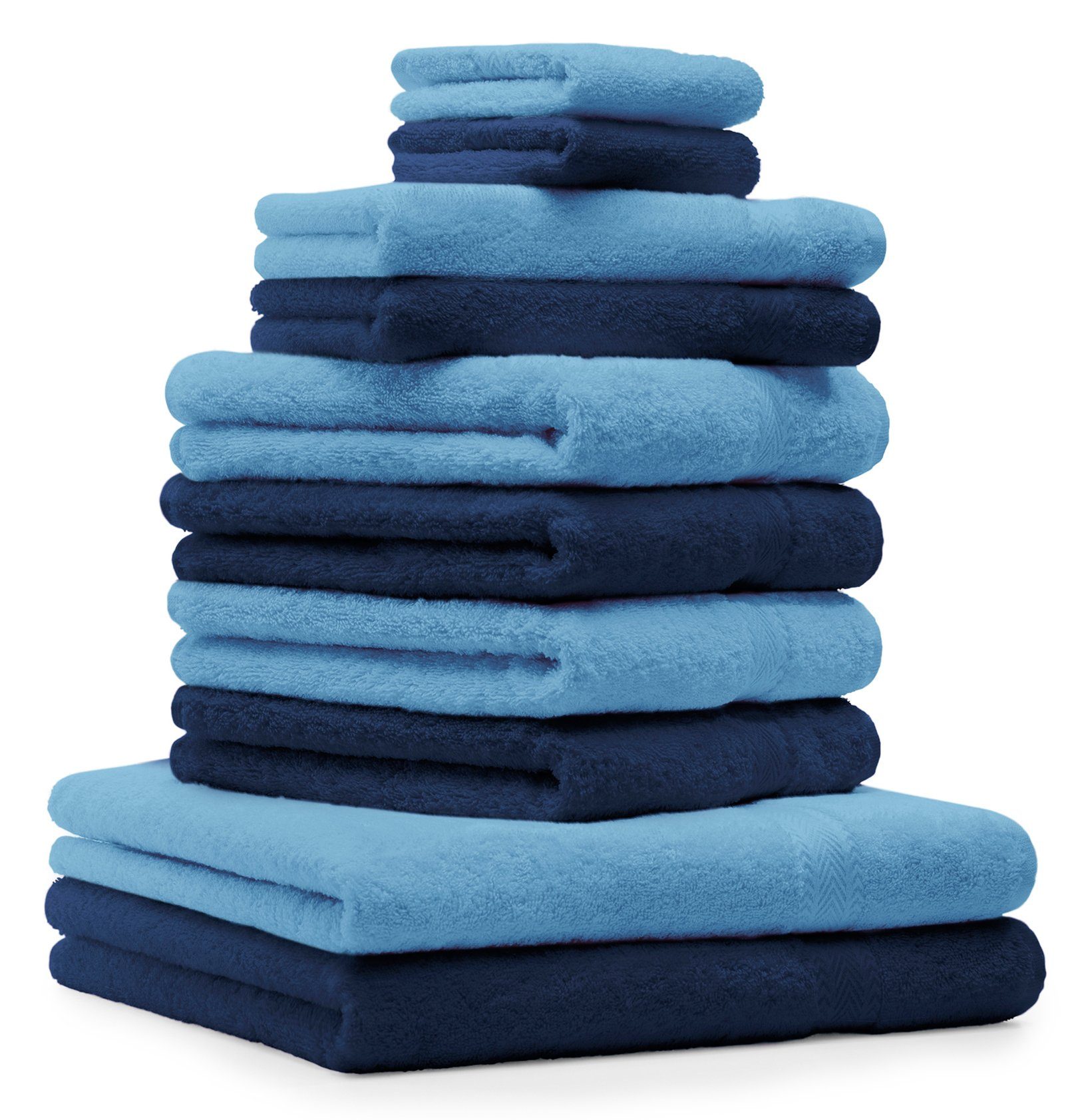 Set 100% Handtücher-Set Handtuch Baumwolle Betz hellblau, Classic Farbe 10-TLG. und dunkelblau