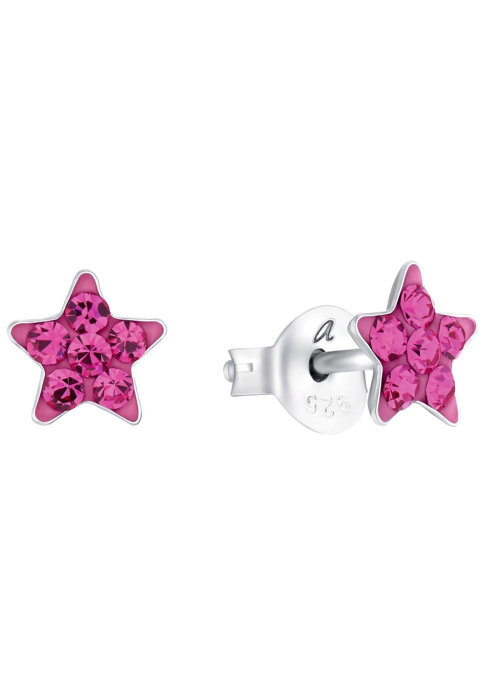 Amor silberfarben-pink 9209873, 9209880, Kristallglas Stern, Paar Ohrstecker mit