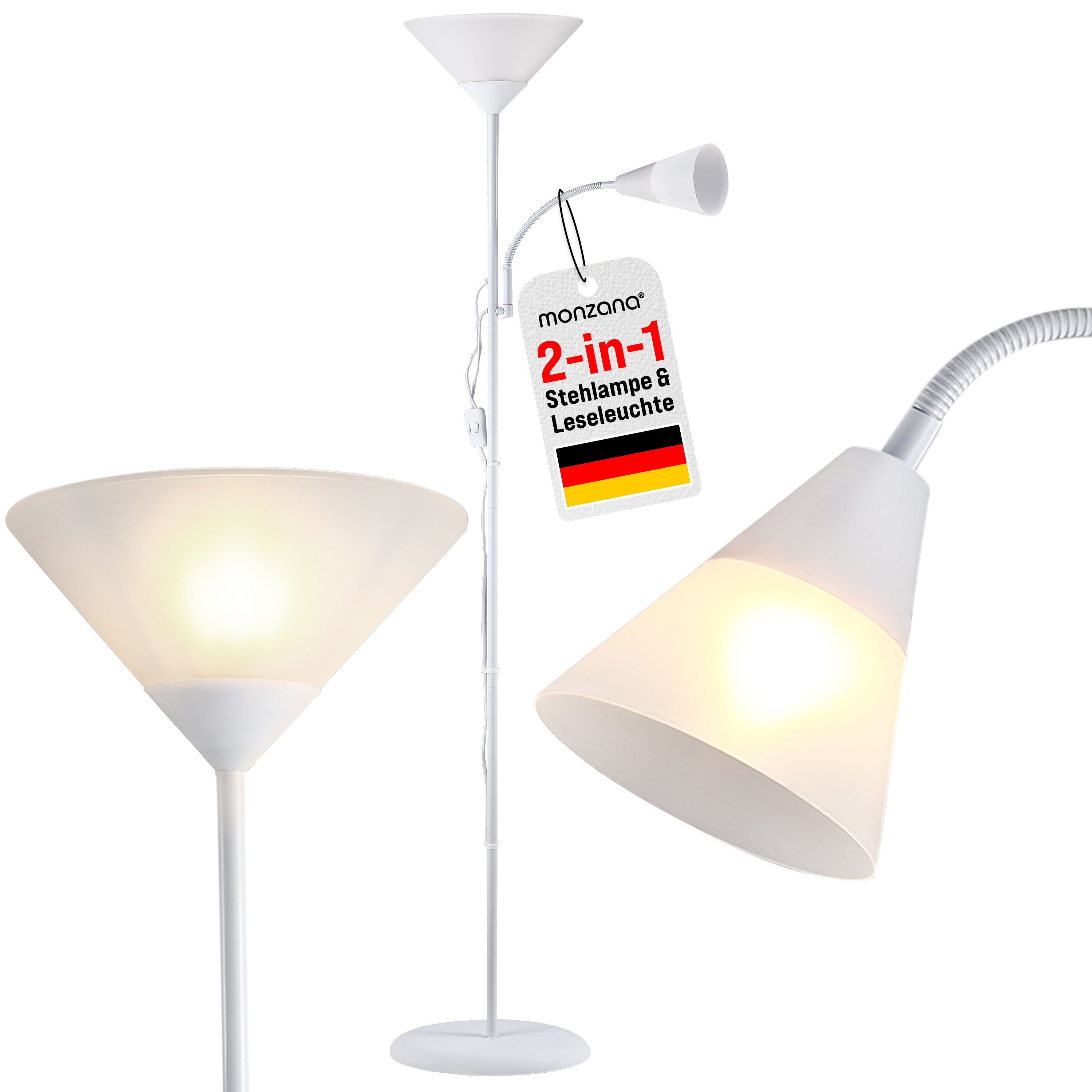 monzana Stehlampe Alissa, Stehlampe 175 cm Weiß Verstellbar Stehleuchte Deckenfluter