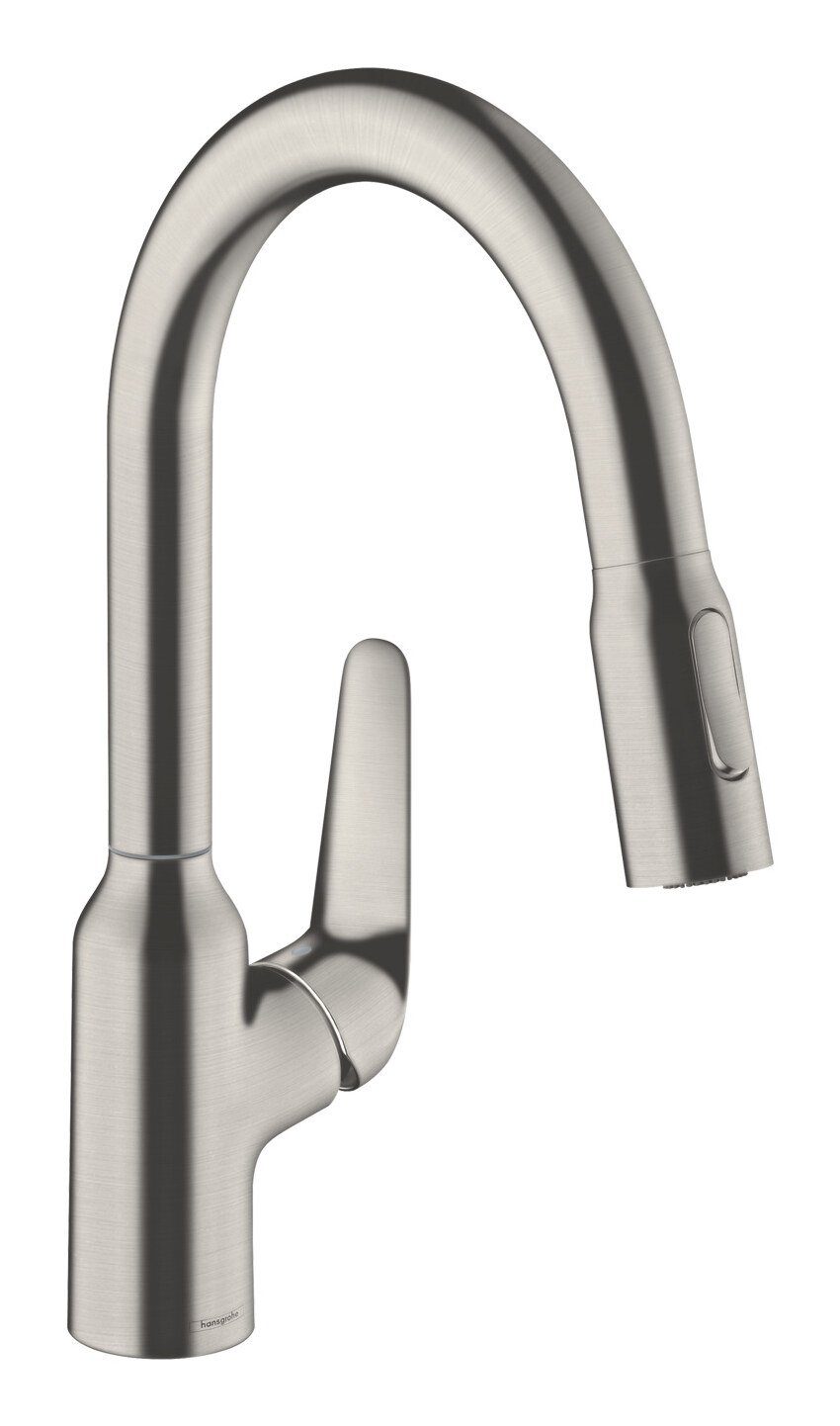 hansgrohe Küchenarmatur Focus M42 Finish Einhebel Edelstahl - und 2jet 180 Ausziehbrause mit sBox