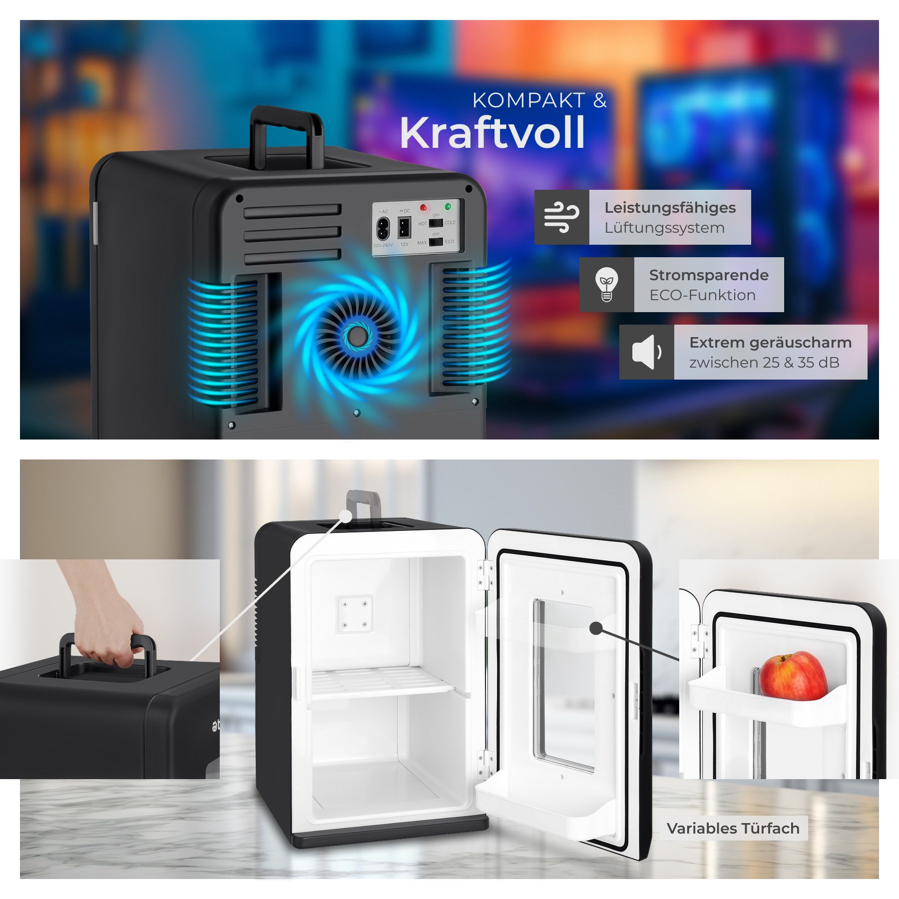 tectake Kühlschrank Kühlschrank, 41,00 cm hoch, 27,00 cm breit, 2 in 1 Kühl- und Heizfunktion