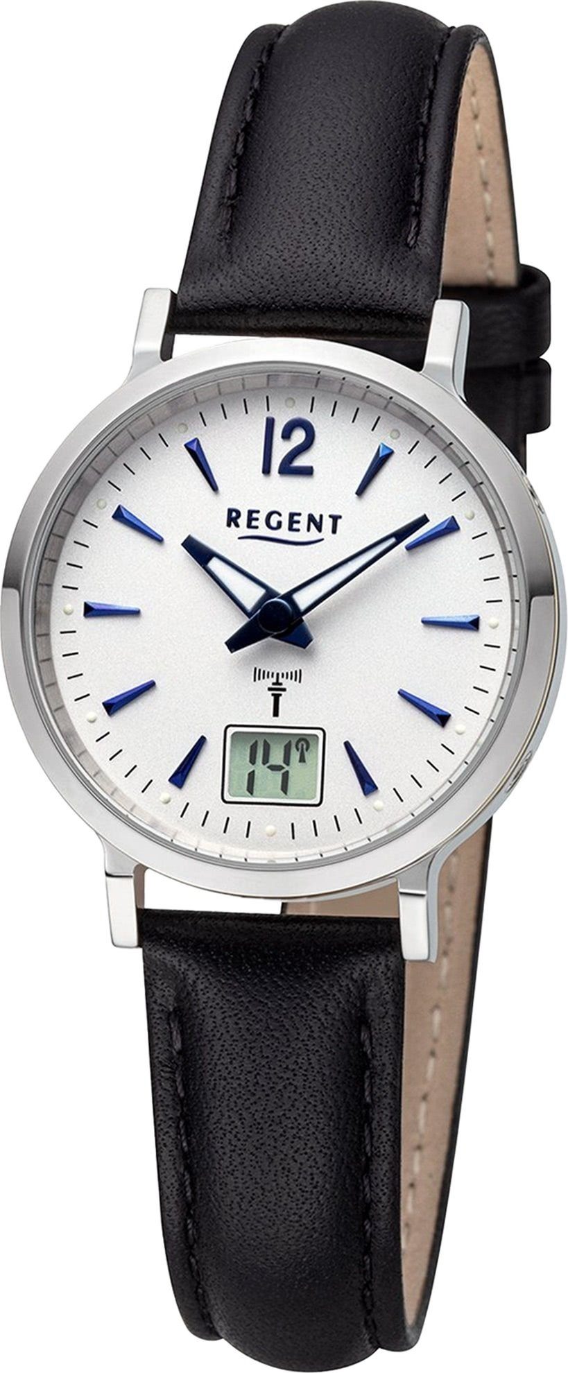 Regent Quarzuhr Regent Damen Armbanduhr Analog-Digital, (Analog-Digitaluhr), Damen Armbanduhr rund, extra groß (ca. 30mm), Lederarmband