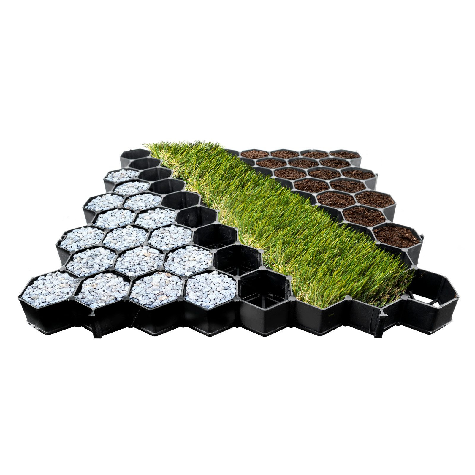 Kubus Rasengitter Gitterplatten, Strapazierfähiges Material, 50x50 cm, 50 x 50 cm, Schwarz
