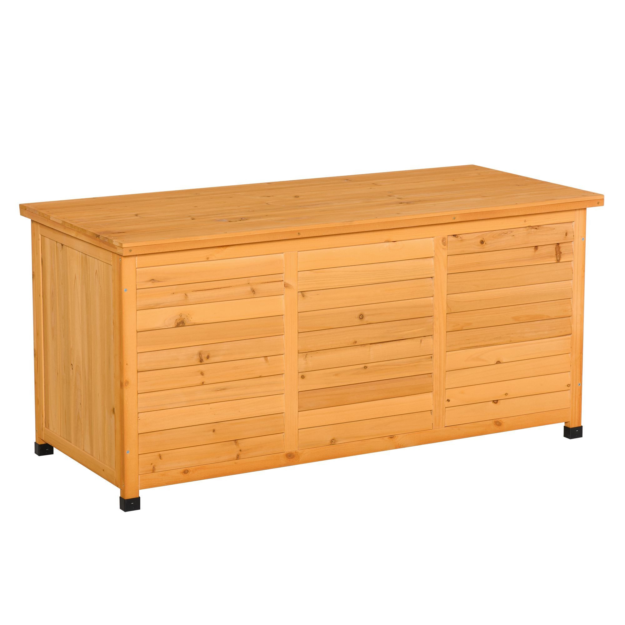 Outsunny Geräteschrank Aufbewahrungsbox, Gartentruhe, wetterbeständig, Massivholz (Kissenbox, 1-St., Gartenbox) für Garten, Balkon, Gelb – Bild 2 von 5