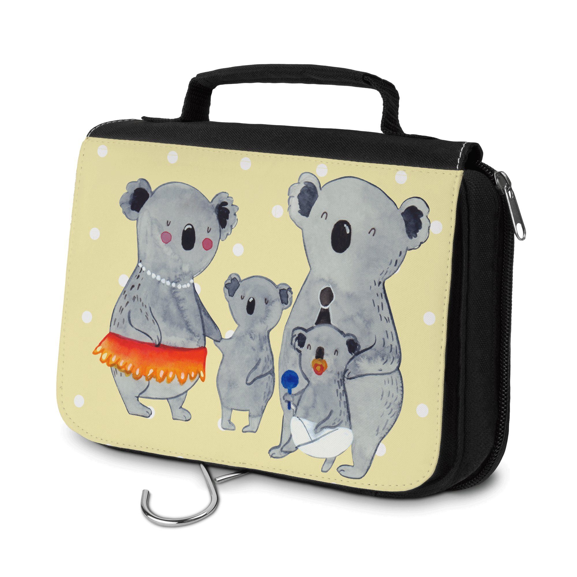 Mr. & Mrs. Panda Kulturbeutel Koala Familie - Gelb Pastell - Geschenk, Bruder, Vatertag, Papa, Zum (1-tlg) | Kulturbeutel