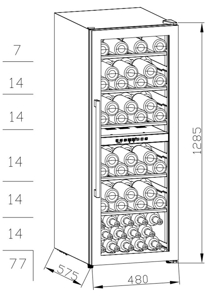 Hanseatic Weinkühlschrank HWC77FCIA, für 77 Standardflaschen á 0,75l,inkl. 3 Jahre Herstellergarantie