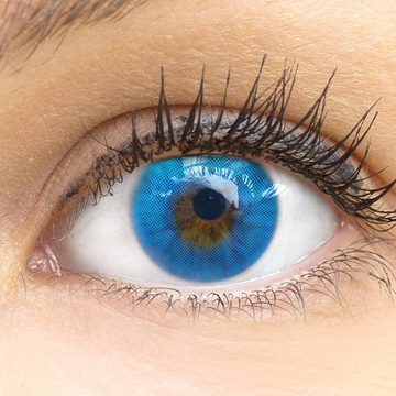 GLAMLENS Monatslinsen Sehr stark deckende und natürliche blaue Kontaktlinsen "Amalfi Azul"
