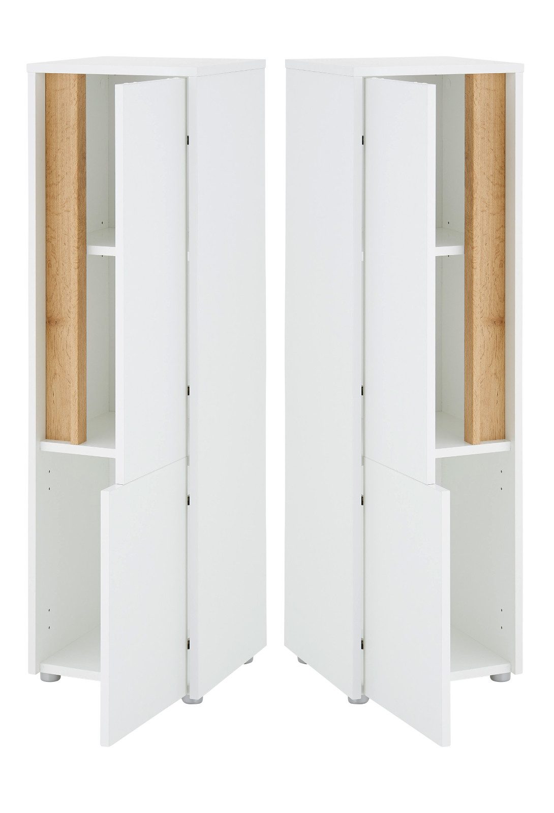 Furn.Design Midischrank Center (Badschrank in weiß mit Wotan Eiche, 34 x 114 cm) wechselbarer Türanschlag