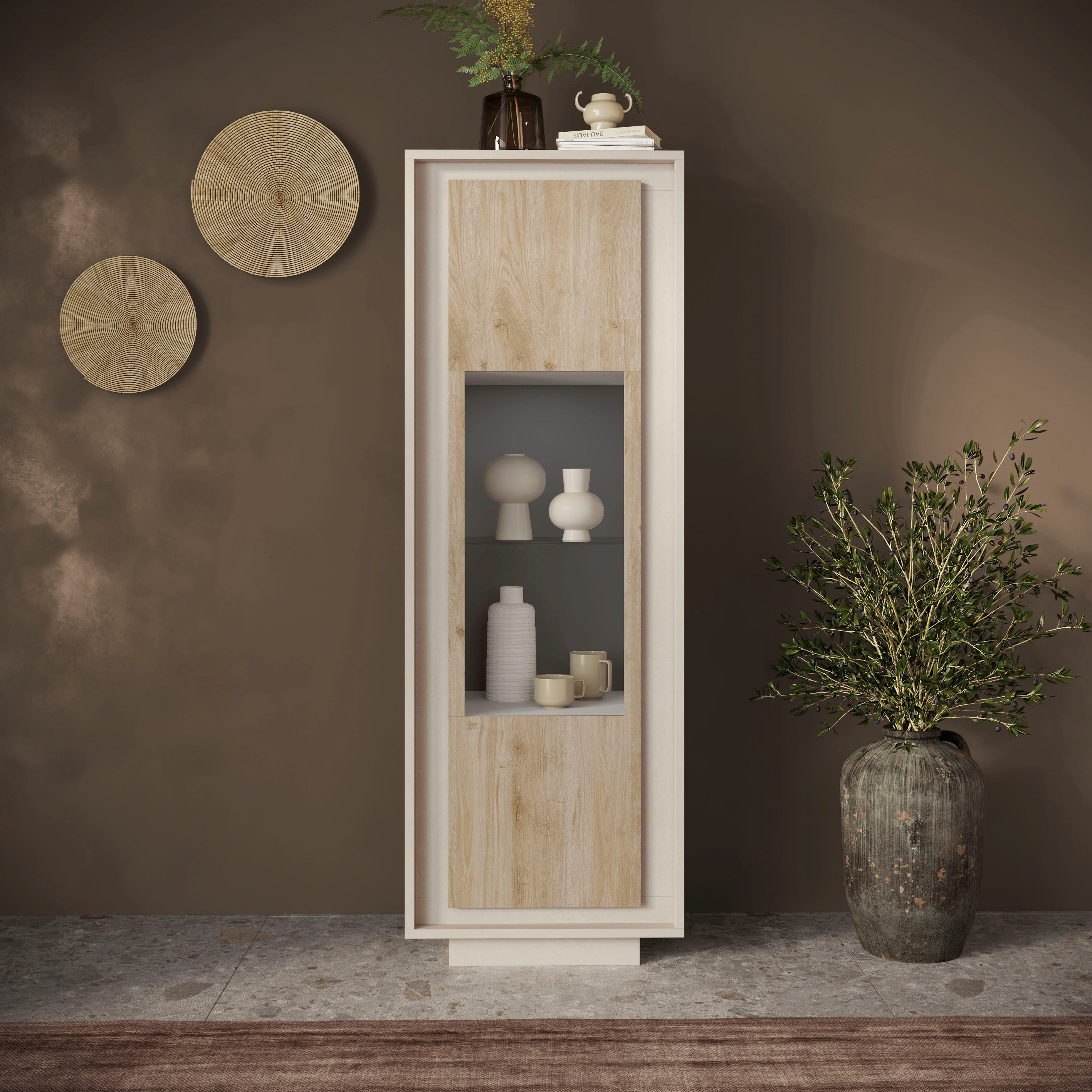 Home affaire Vitrine Sky, B/H 67/197 cm, Vitrinenschrank/Standvitrine/Glasvitrine, 1 Tür Softclosing, Korpus & Front 22 mm stark, Rahmen-Optik