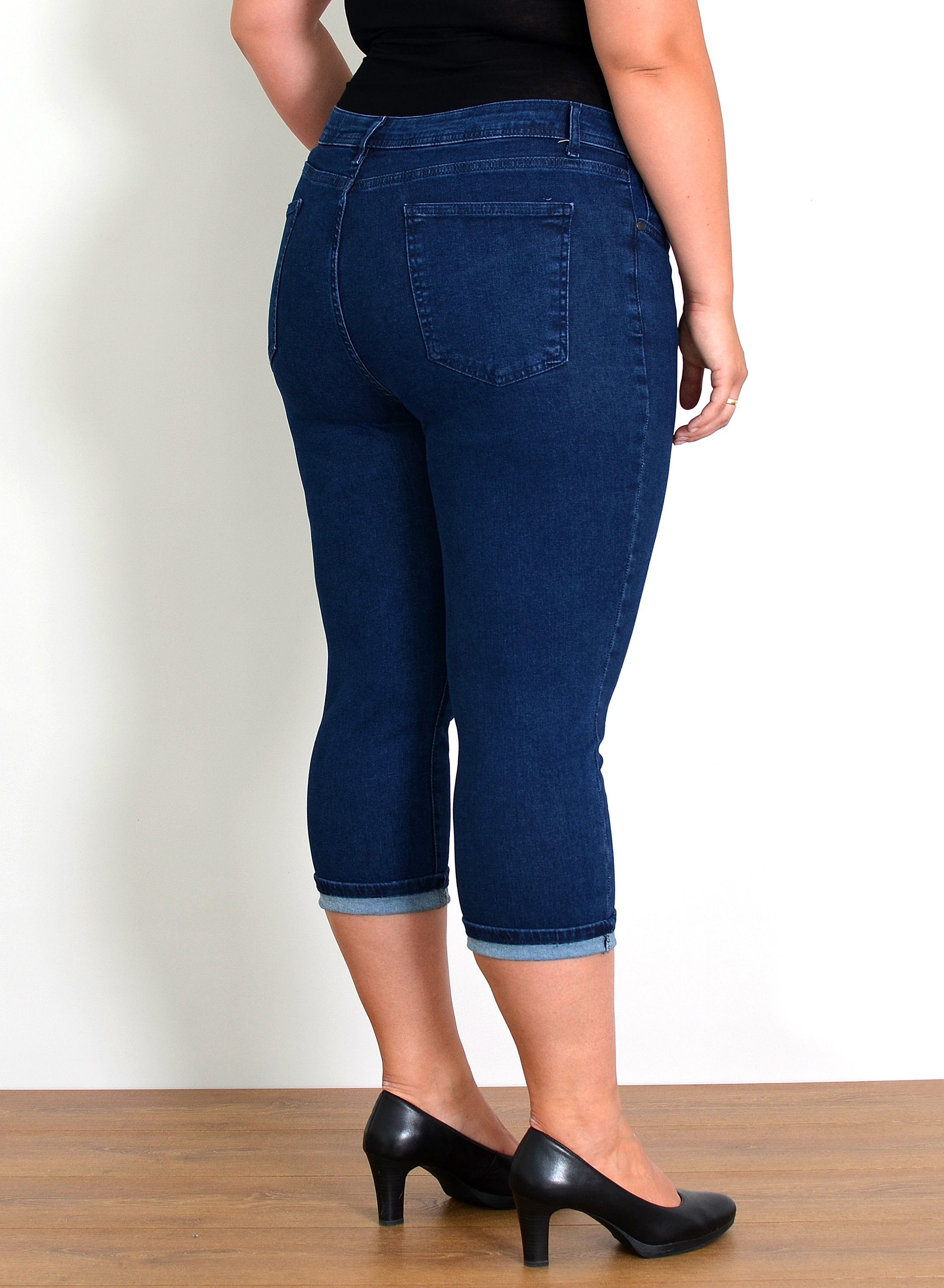 ESRA Caprijeans Capri Jeans Damen High Waist 3/4 Hose Stretch kurze Jeans Damen Sommer Damen Capri Jeans Stretch Jeans High Waist Damen 3/4 Jeans Kurz Damen