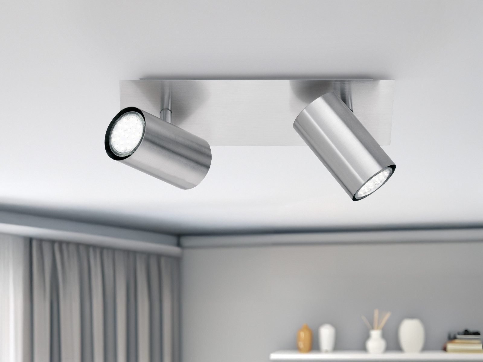 TRIO Leuchten LED Deckenstrahler, Dimmfunktion, LED wechselbar, Warmweiß, Decken-lampe innen Treppenhaus Lichtspots 2 flammig Silber Breite 30cm