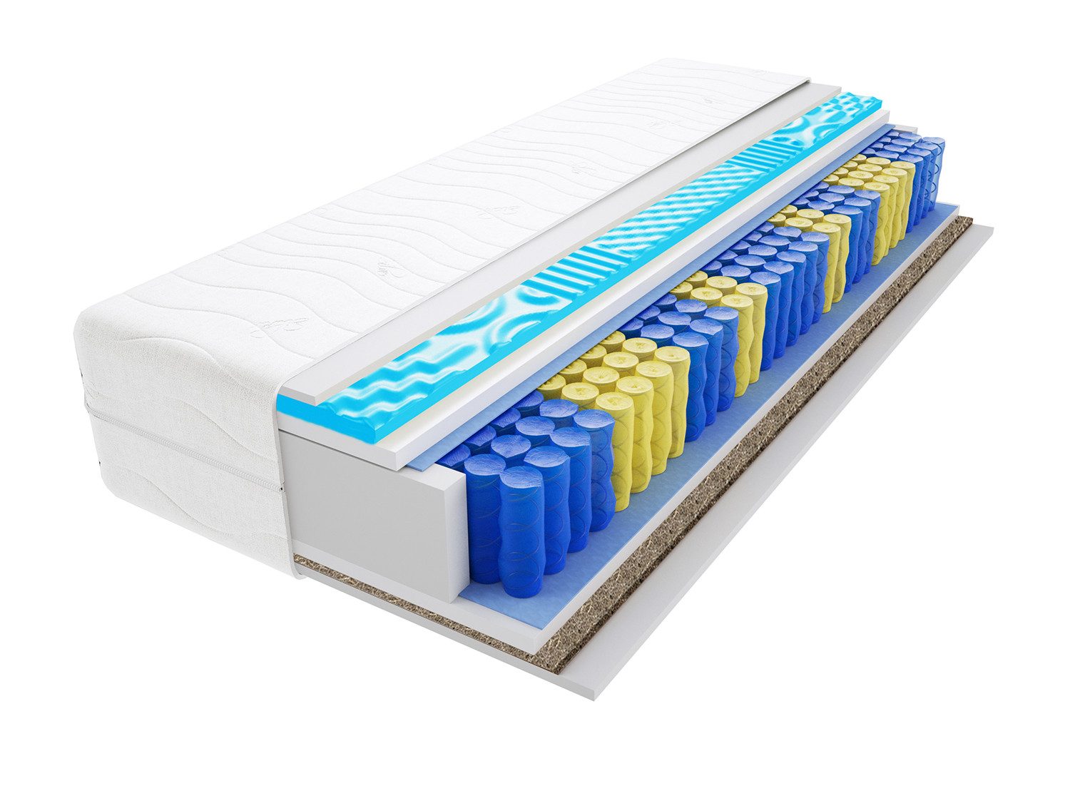 Taschenfederkernmatratze Romeo Matratze, Taschenmatratze Gras Mini Visco Molet 140x140 cm, Godre, 14 cm hoch