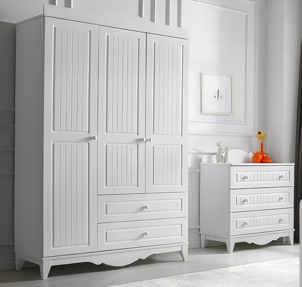 Xlmoebel Kleiderschrank Moderne Kommode in Weiß mit praktischem Design für Kinderzimmer (Kleiderschrank + Kommode) Hergestellt in Europa