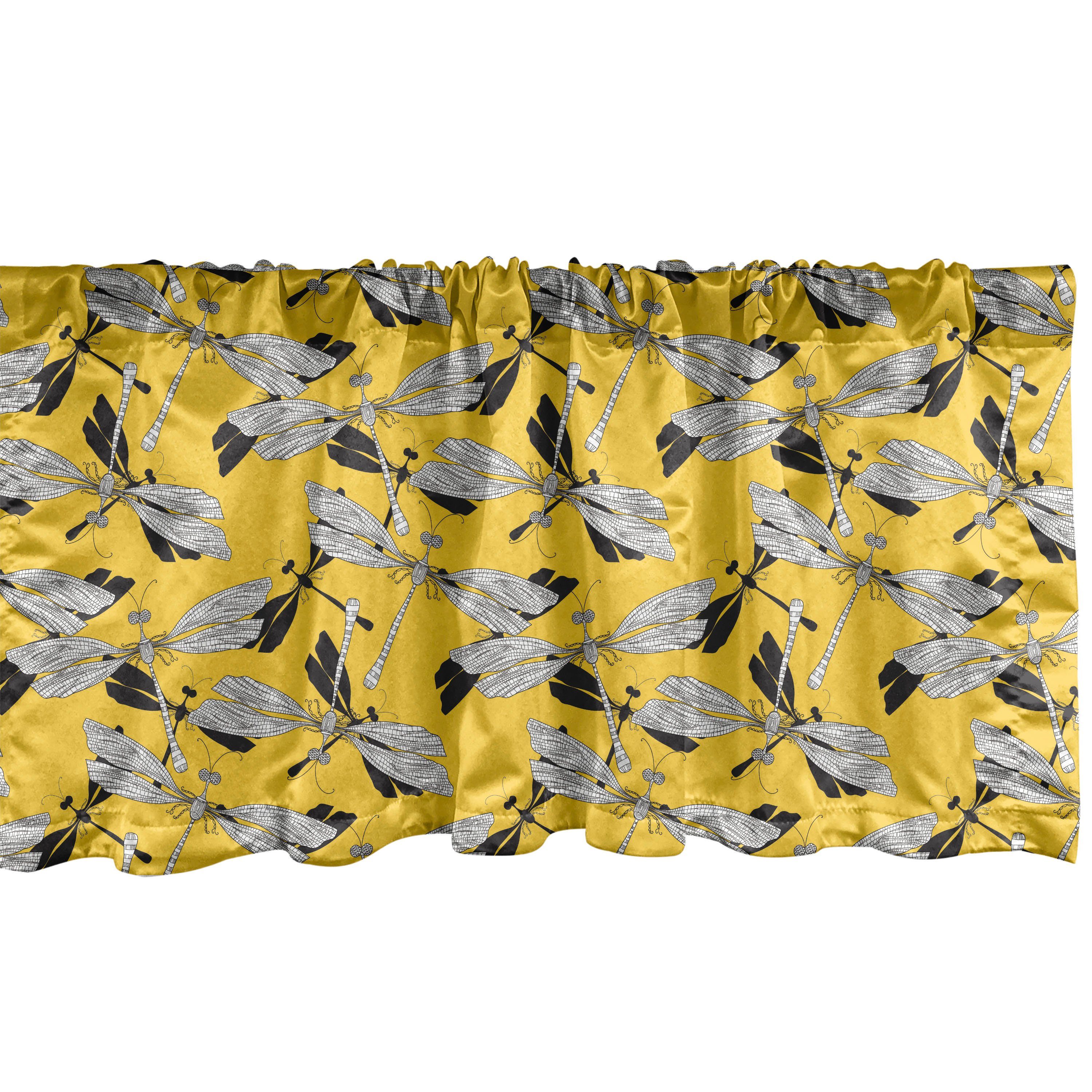 Scheibengardine Vorhang Volant für Küche Schlafzimmer Dekor mit Stangentasche, Abakuhaus, Microfaser, Libelle Jumble Insekten Sketch