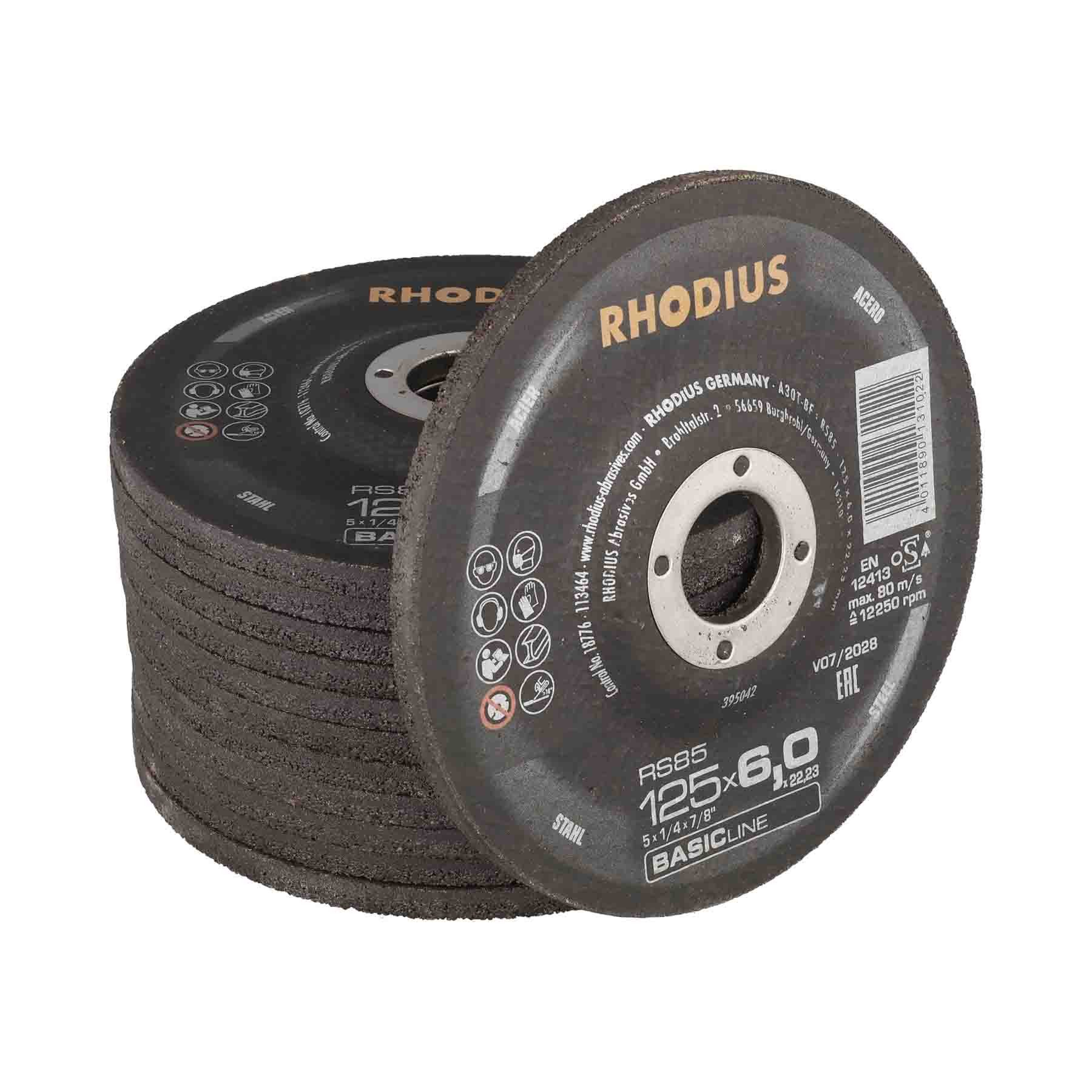 Rhodius Schruppscheibe 125 × 6,0 × 22,23 mm – für Edelstahl & Stahl – hohe Zerspanung, (1-tlg), Durchmesser: 125 mm, Bohrung: 22,23 mm