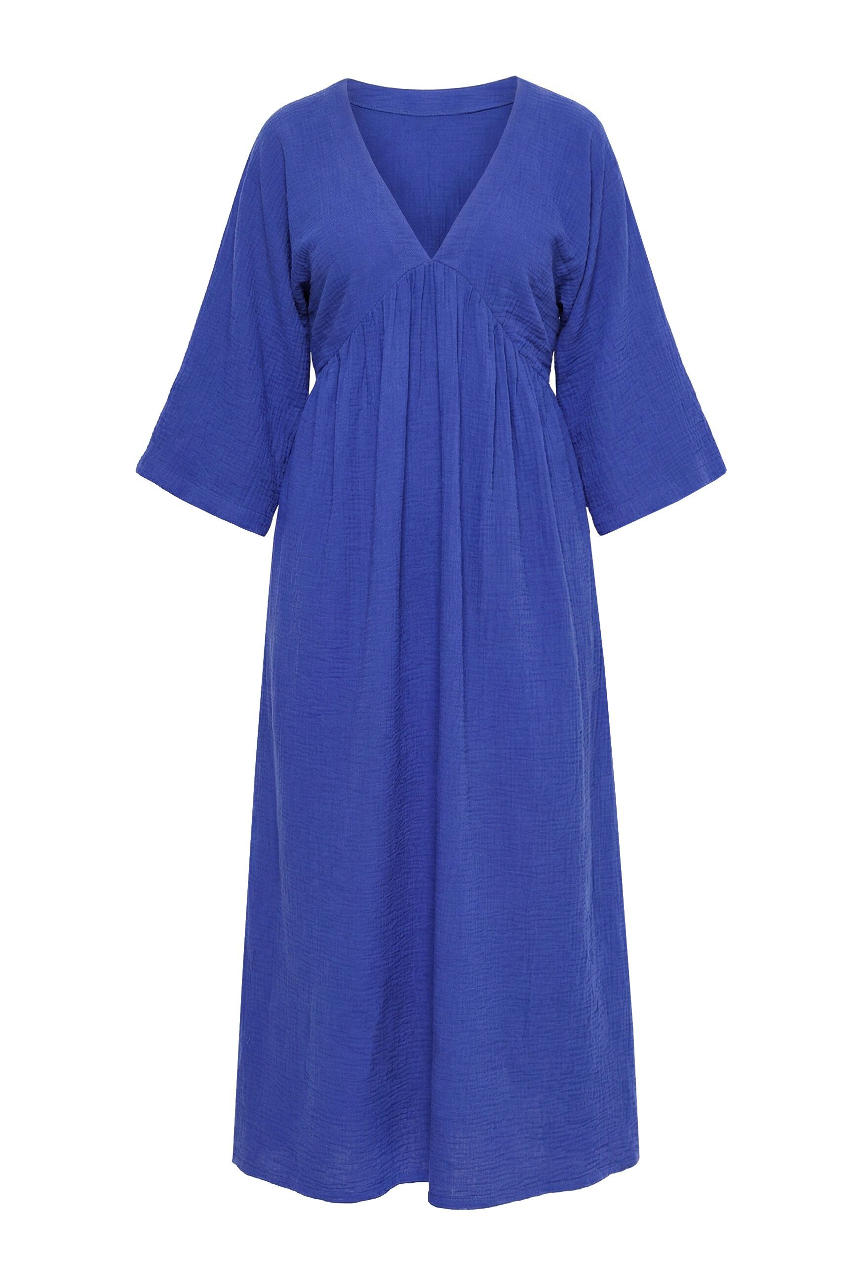 Ulla Popken Maxikleid Maxikleid Musselin A-Linie V-Ausschnitt 3/4-Arm