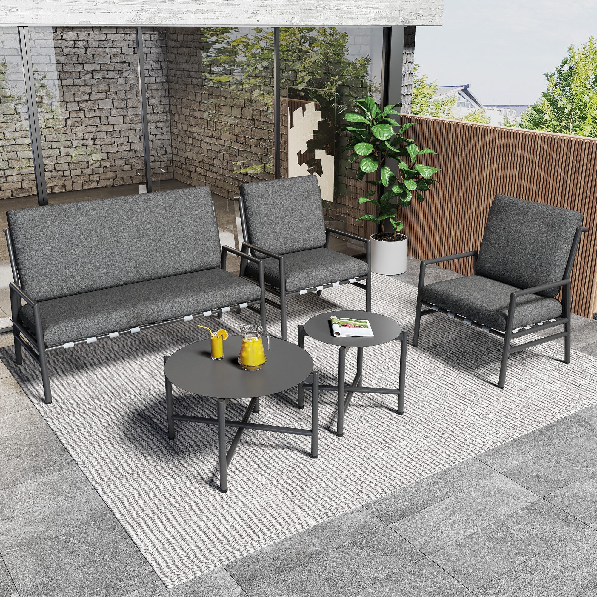 Flieks Gartenlounge-Set, 4 Sitzer Gartenmöbel Balkonset günstig online kaufen