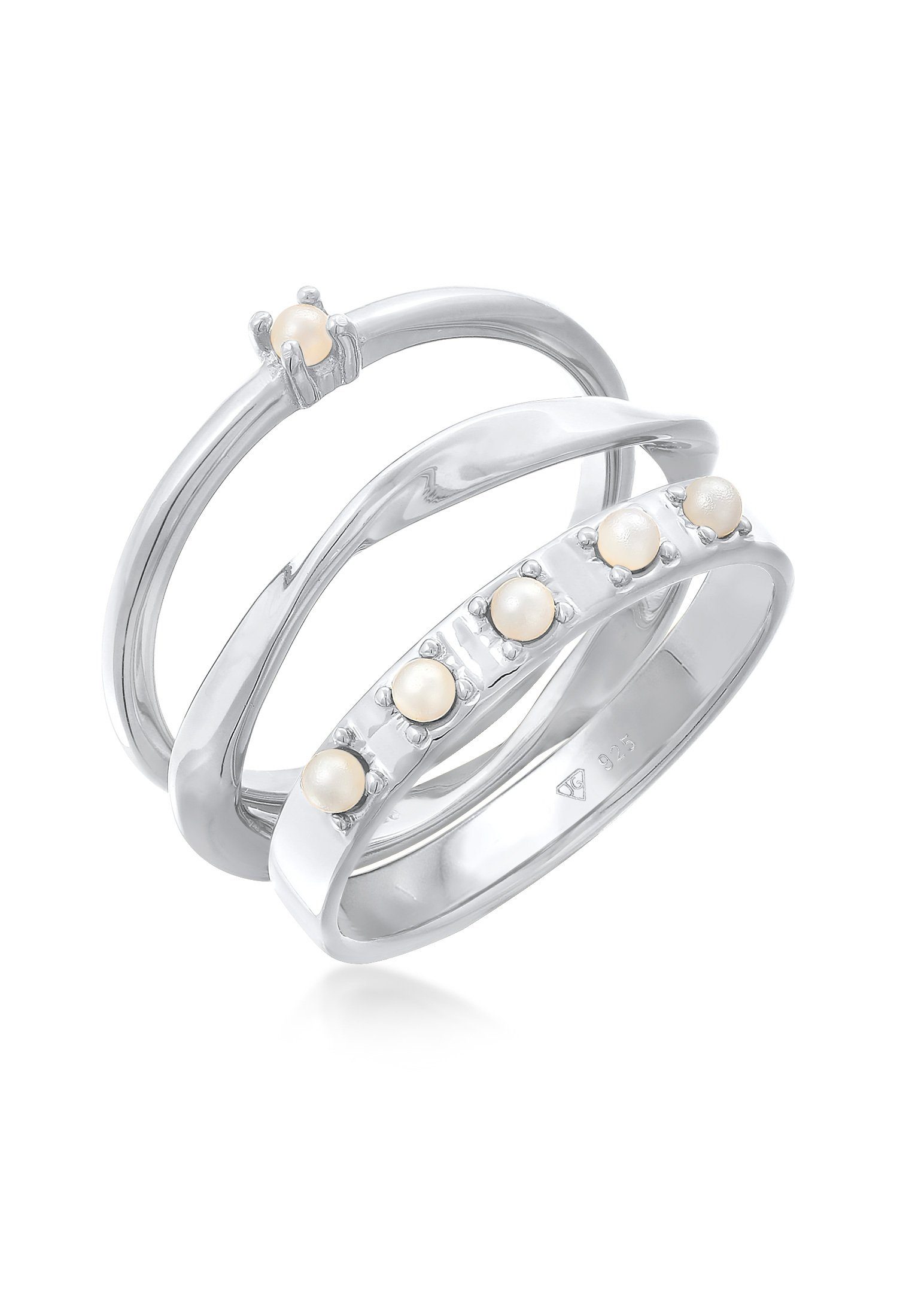 Perlen Silber, glamourösen Stapelring im Schmuckstück Set 925 Klassik Elli Perlenring Perlen Synthetische 3er Look