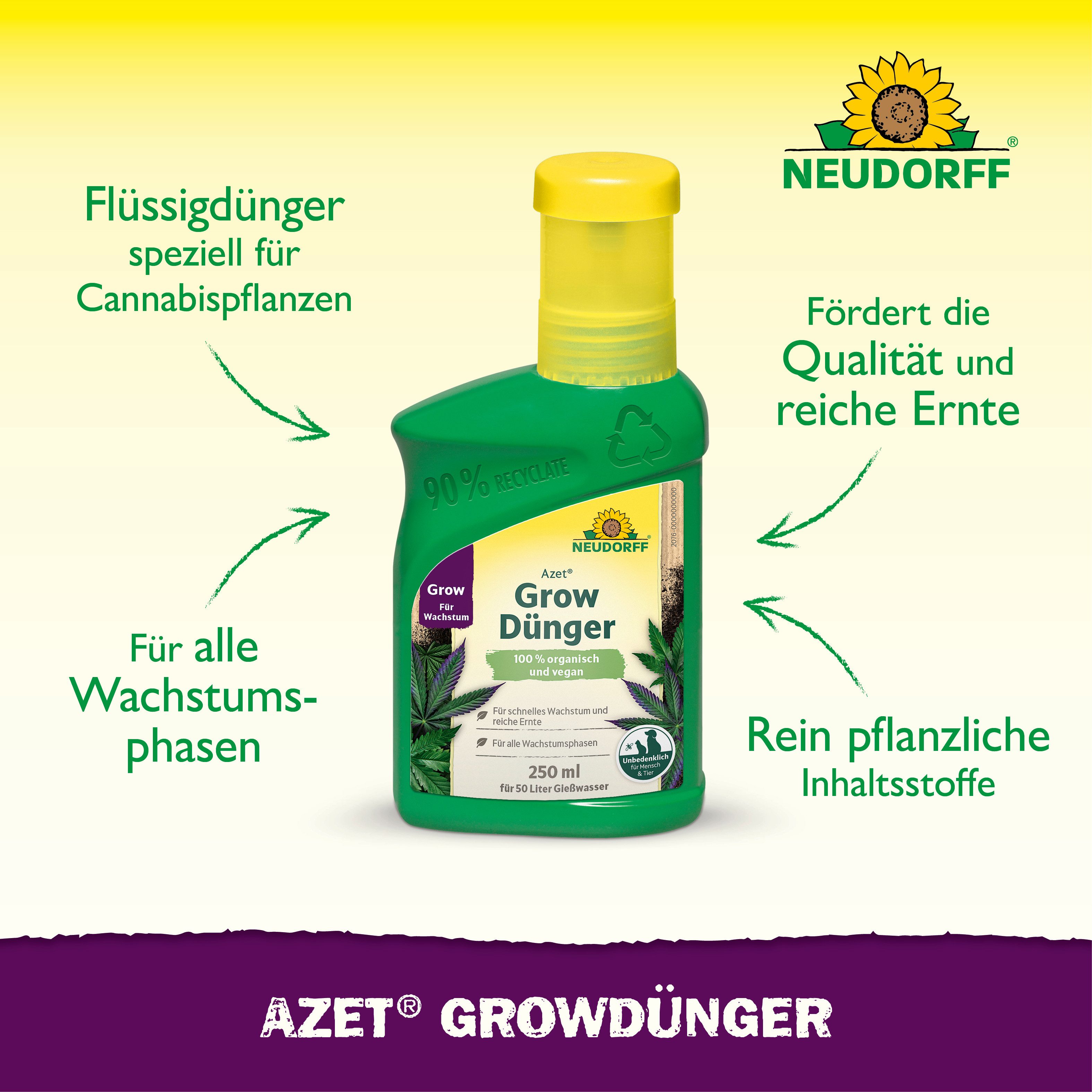 Neudorff Spezialdünger Azet GrowDünger 250ml Hanf Dünger für 50L, Vor Gebrauch gut schütteln und nur mit Wasser verdünnt anwenden., Dünger für Hanfpflanze für s – Bild 2 von 5