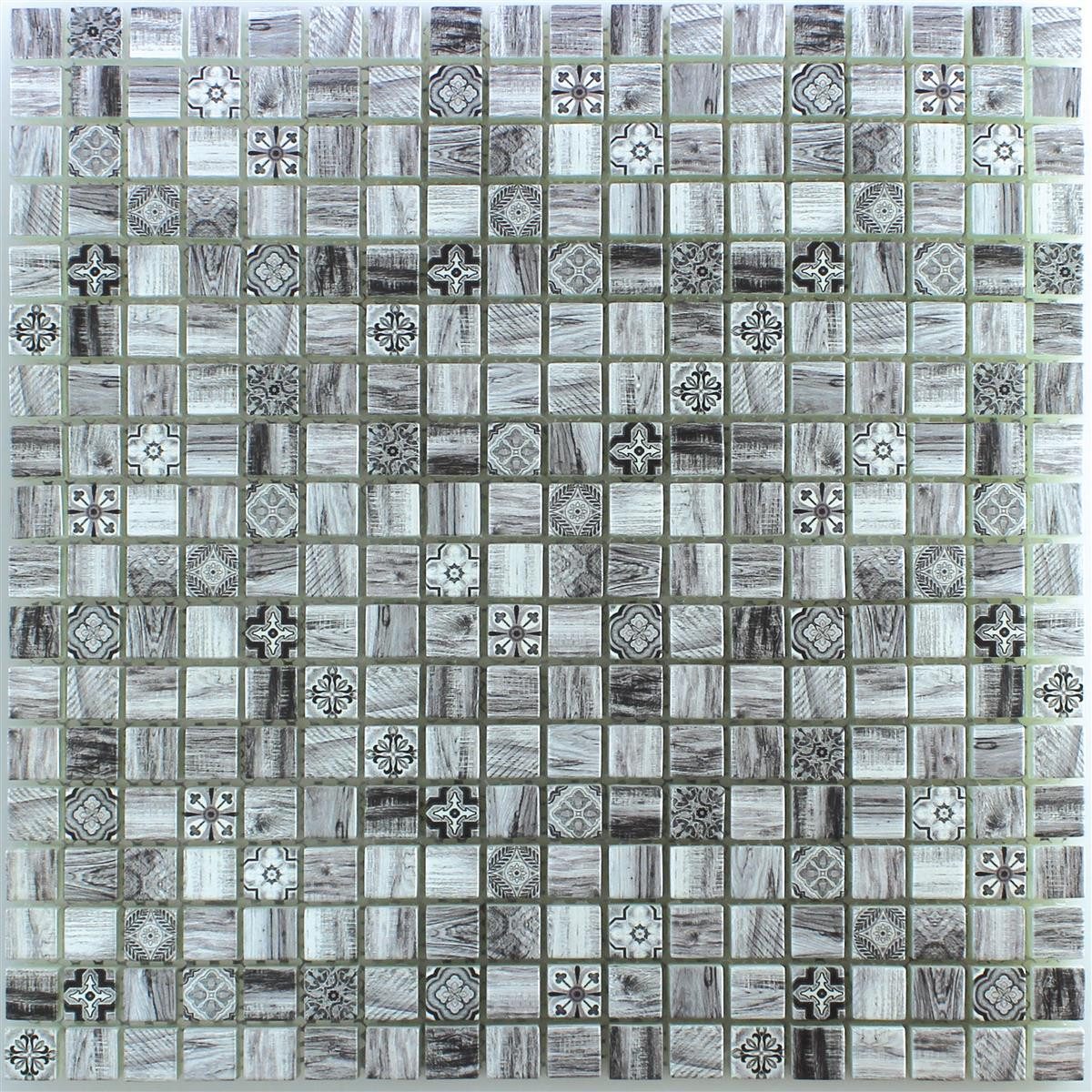 Mosafil Mosaikfliesen Glasmosaik Holzoptik Fliesen Vision, Glas 30.000x30.000, grau, Verlegefertig auf ein Netz geklebt - Wasserfest